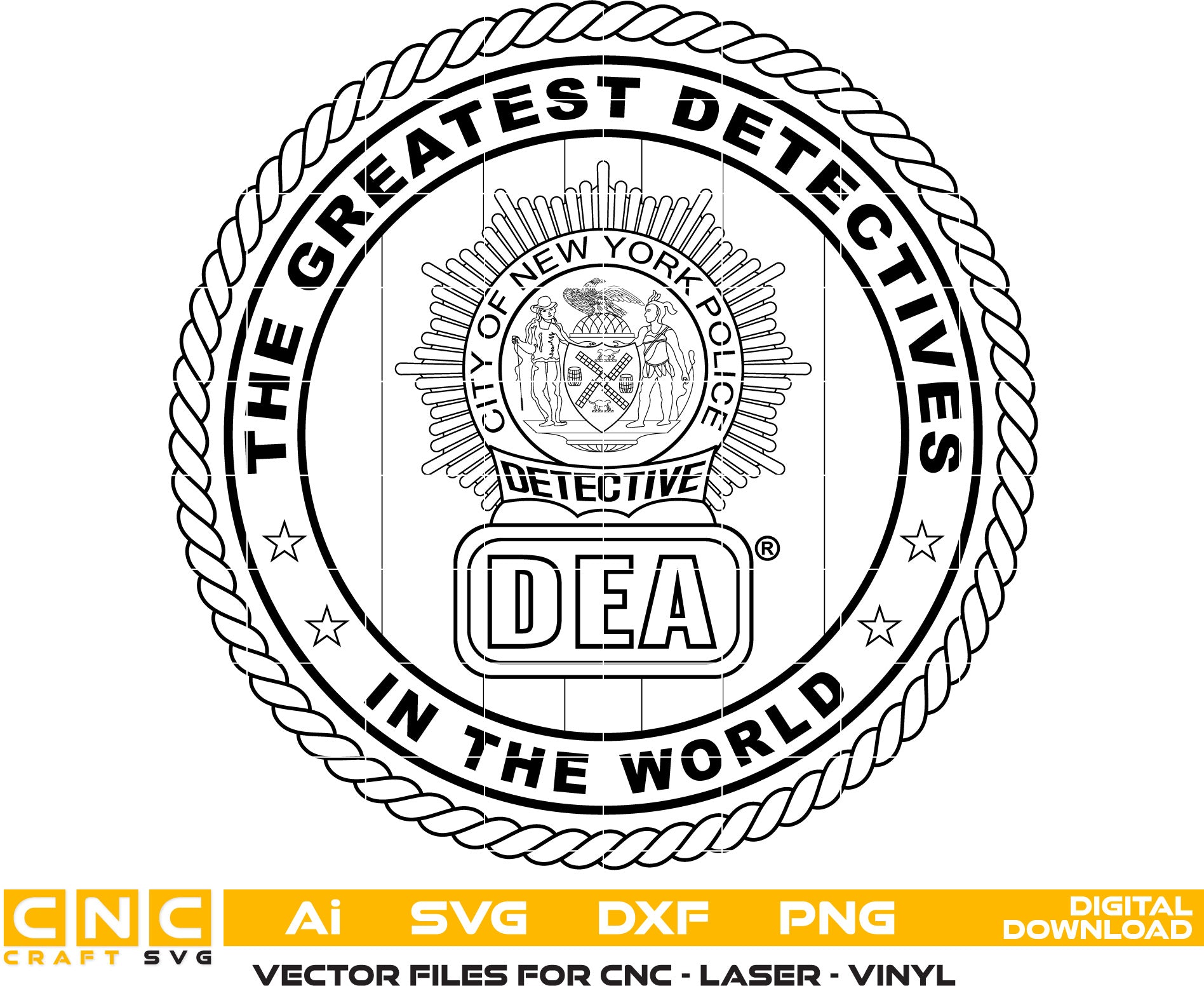 City of New York Greatest Detectives Vector Art, Ai,SVG, DXF, PNG, Digital Files for Laser Engraving, Woodworking & Printing