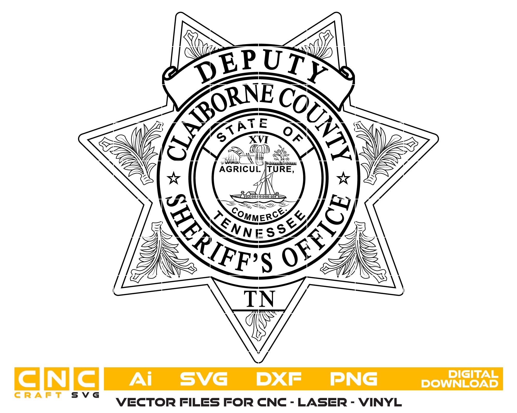 Claiborne County Deputy Sheriff Badge Vector Art, Ai,SVG, DXF, PNG, Digital Files