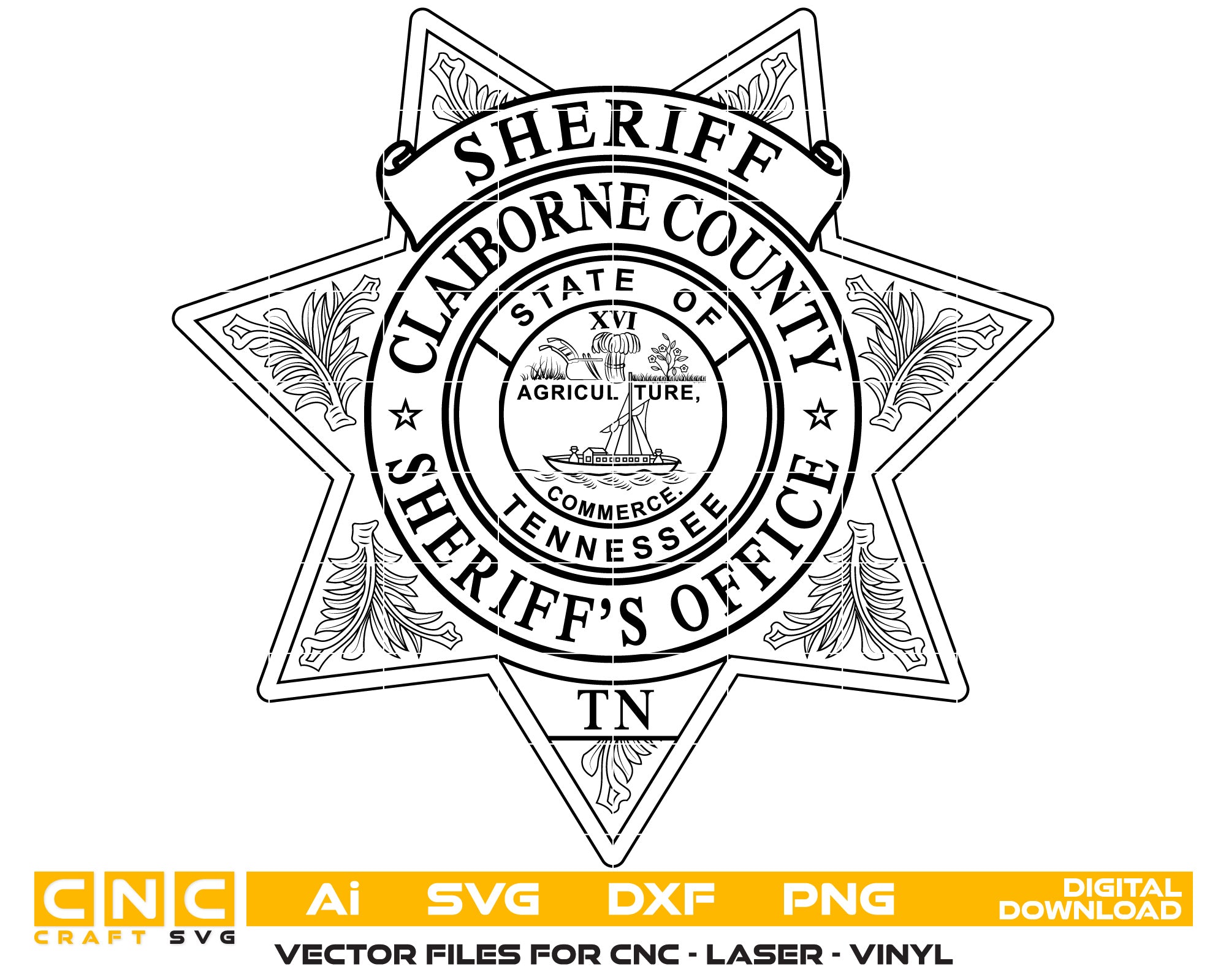 Claiborne County Sheriff Badge Vector Art, Ai,SVG, DXF, PNG, Digital Files