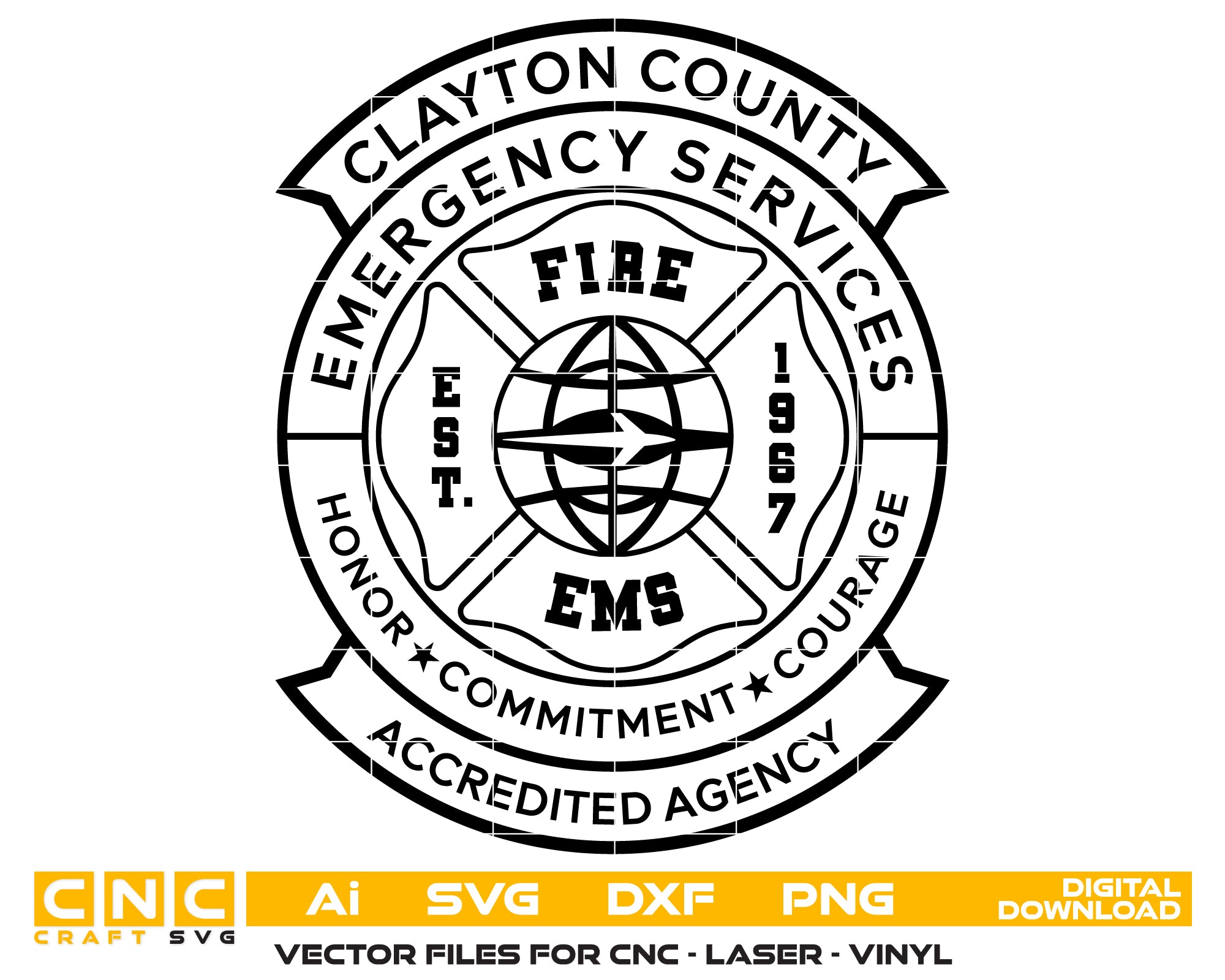 Clayton County Fire & Emergency Services Badge SVG, Clayton County Fire Badge Vector, Georgia Fire Department Emblem, Firefighter Badge SVG, Emergency Services Badge Vector File