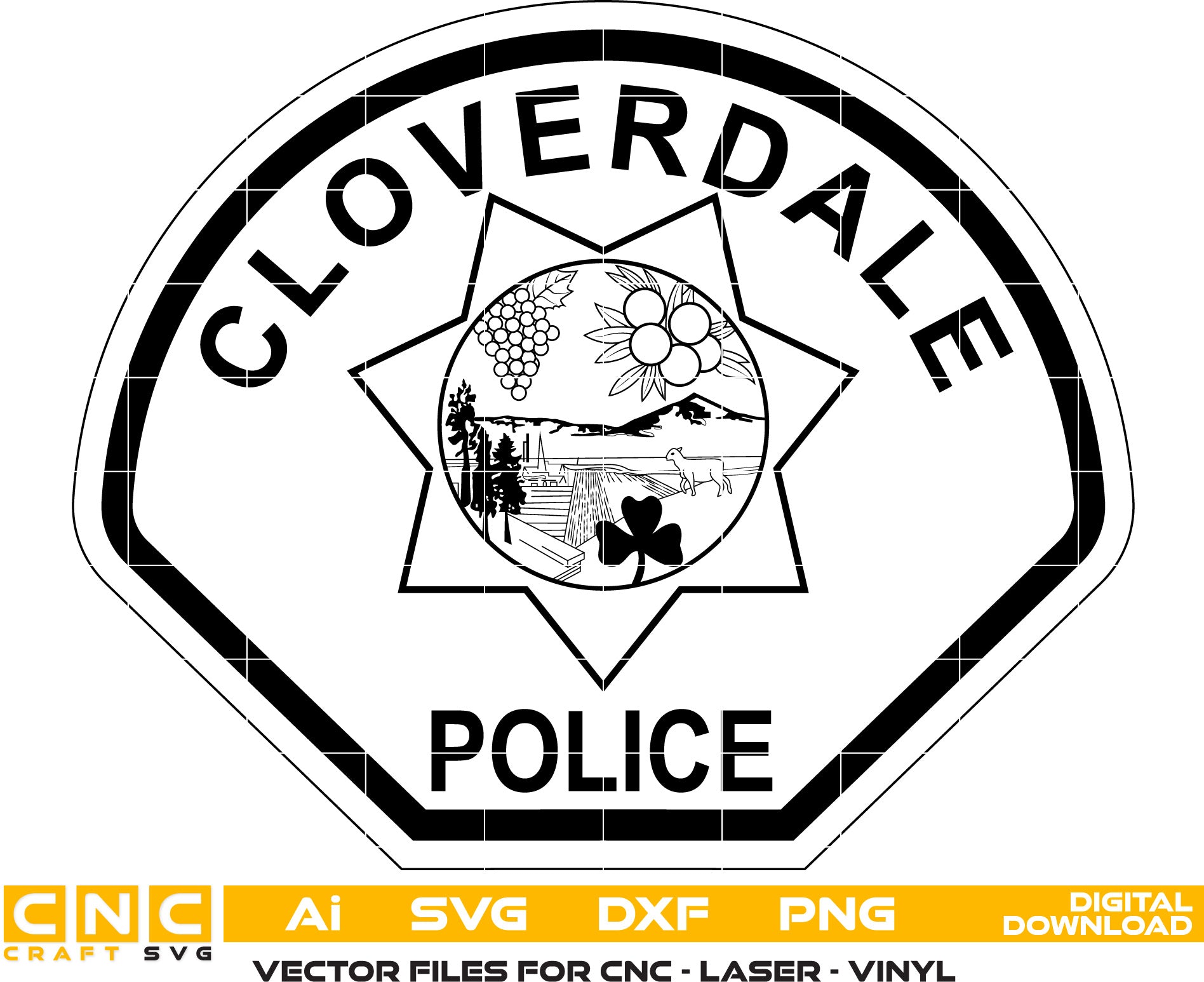 Cloverdale Police Badge, Calorina Police Badge Vector Art, Calorina Police Digital File