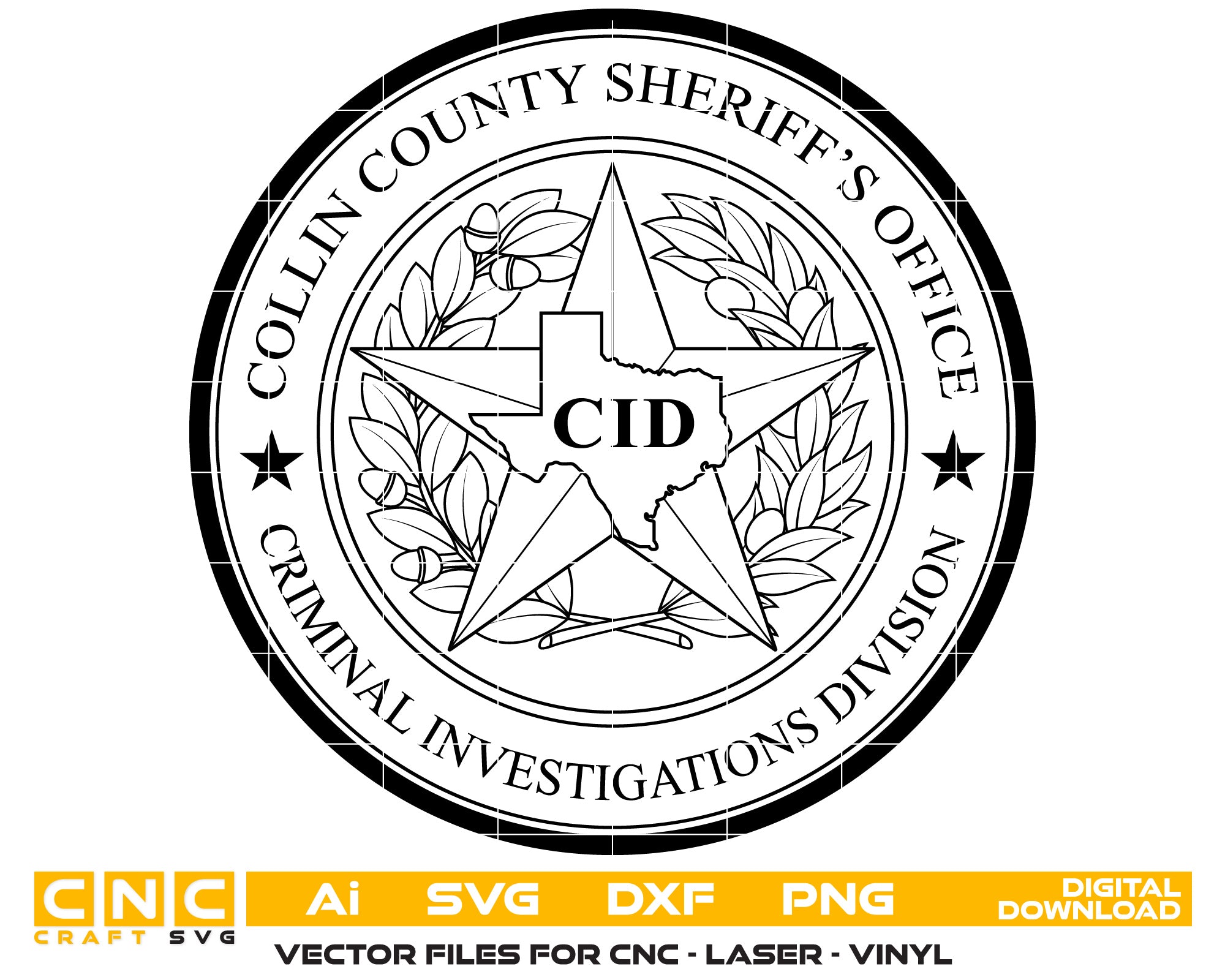 Collin County Sheriff Cid Seal Vector Art, Ai,SVG, DXF, PNG, Digital Files