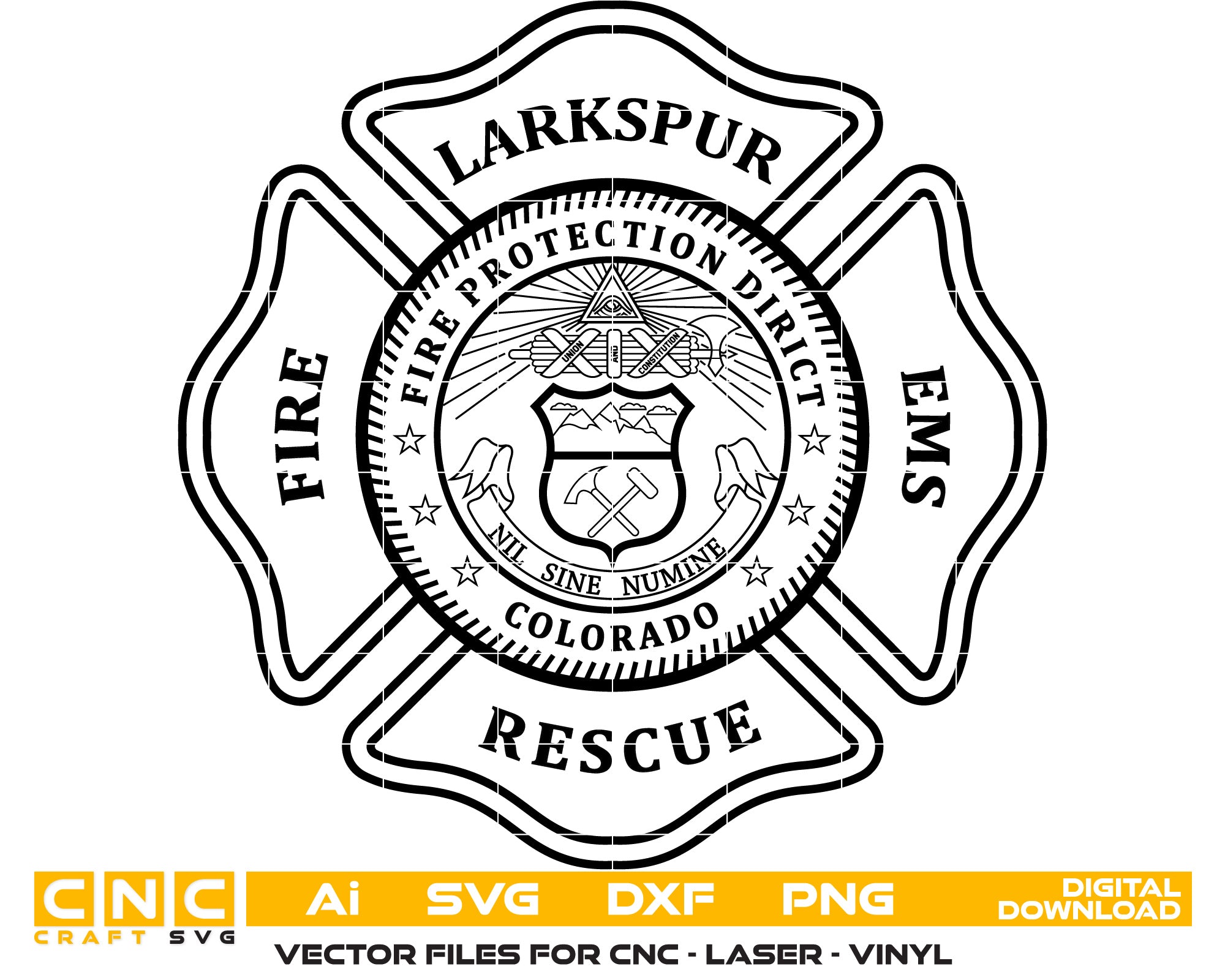 Colorado Larkspur Fire Resque Ems Badge Vector Art, Ai,SVG, DXF, PNG, Digital Files