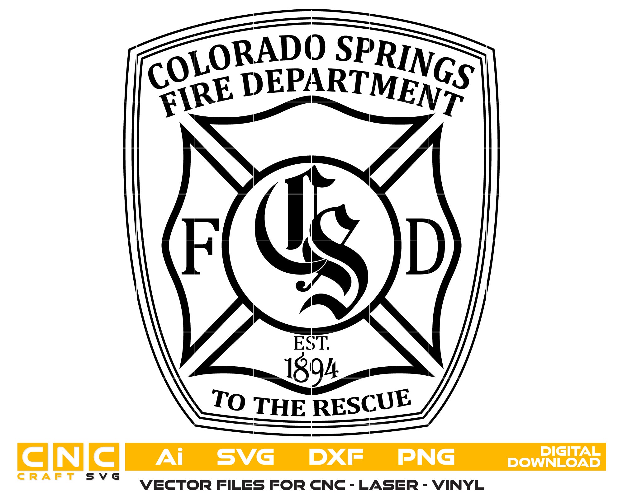 Colorado Springs Fire Dept Badge Vector Art, Ai,SVG, DXF, PNG, Digital