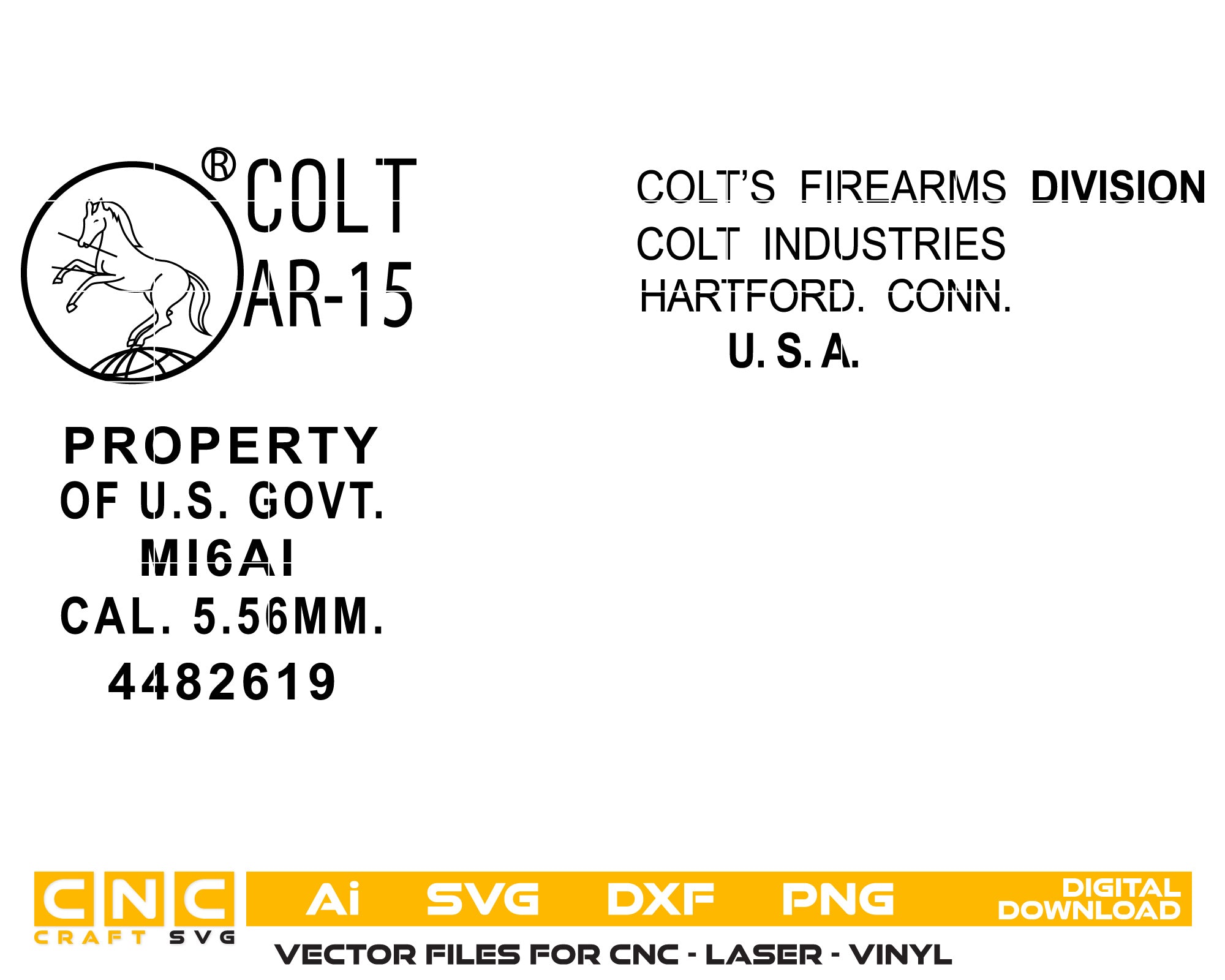 Colt AR 15 text logo Vector Art, Ai,SVG, DXF, PNG, Digital Files