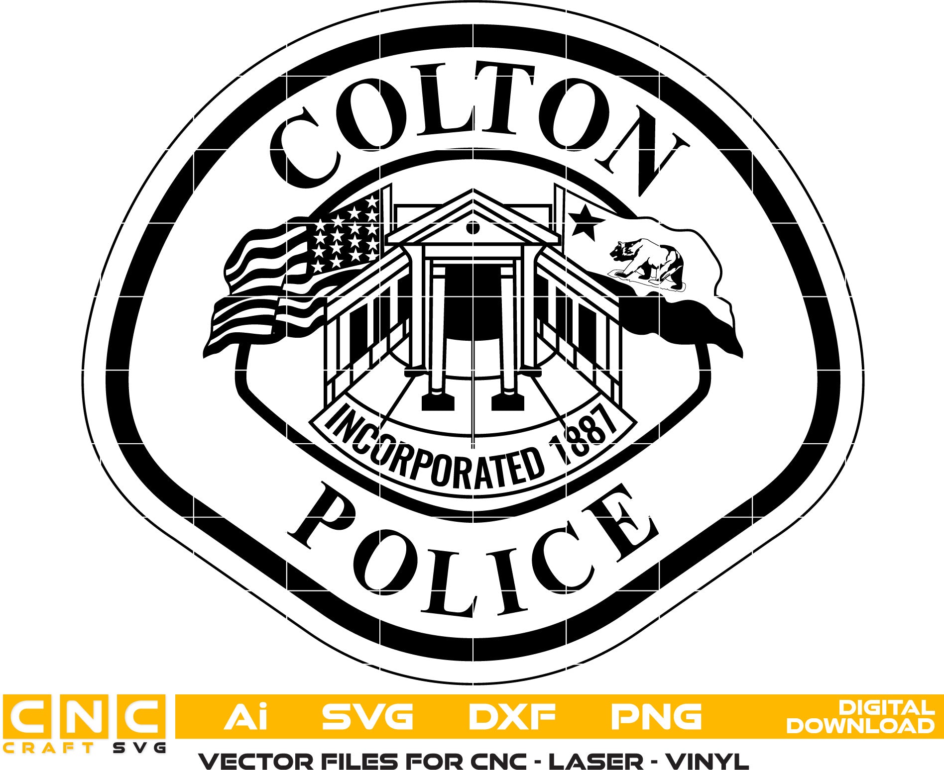 Colton Police Badge Vector Art, Police Badge, California Police Badge Svg, Digital File