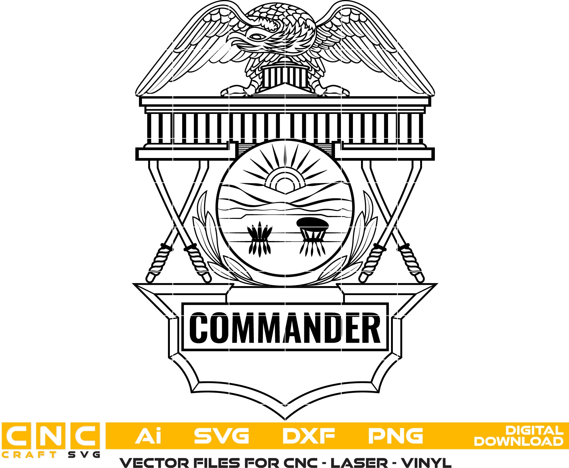 Columbus Commander Ohio Badge Vector art Svg, Dxf, Jpg, Png, and Ai files For laser engraving, woodworking, acrylic painting, and all printing machines.