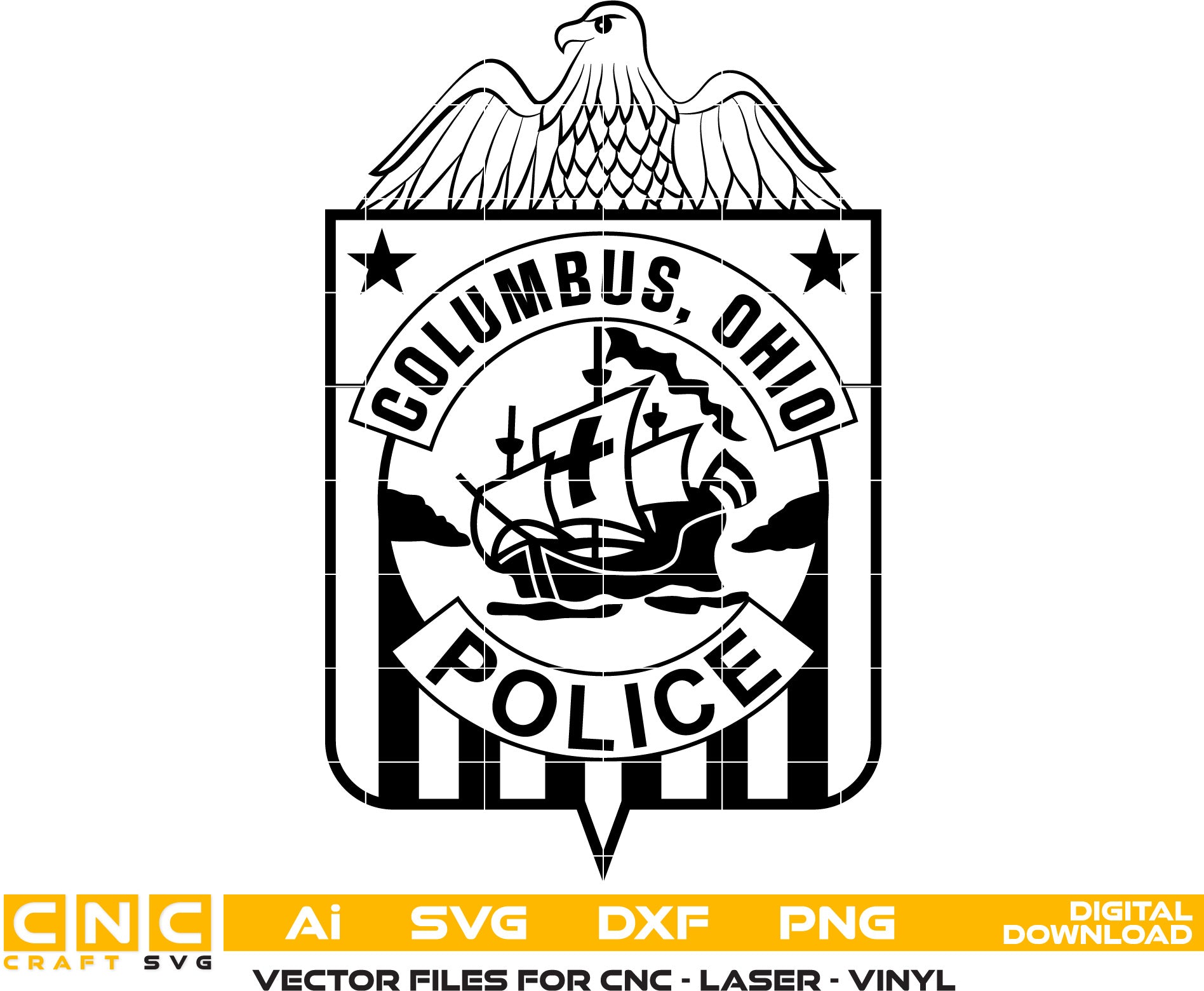 Columbus, Ohio Police Badge Vector art Svg, Dxf, Jpg, Png, and Ai files For laser engraving, woodworking, acrylic painting, and all printing machines.