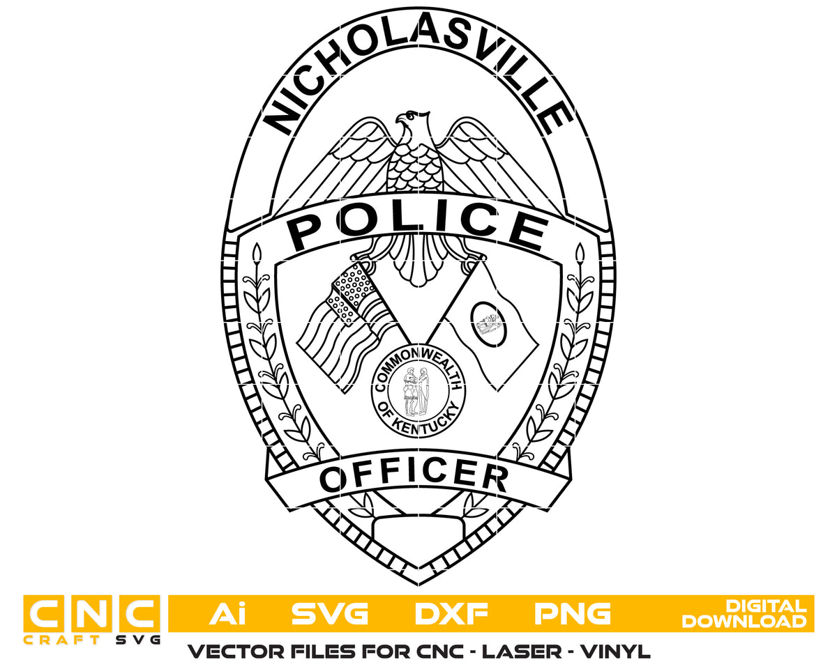 Commonwealth of Kentucky Nicholasville Police Officer Badge Vector Art