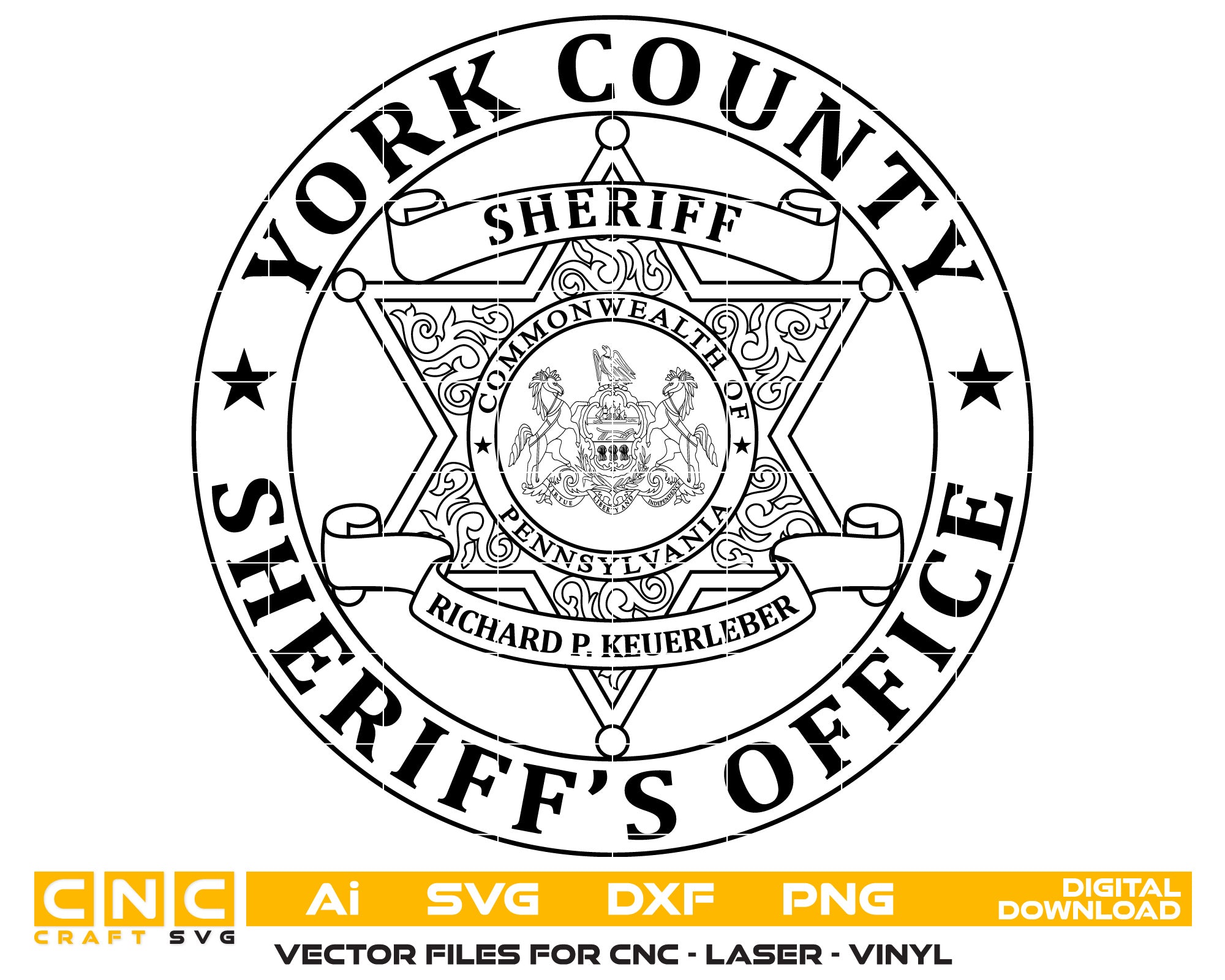 Commonwealth of Pennsylvania York County Sheriff Office Vector Art, Ai,SVG, DXF, PNG, Digital Files