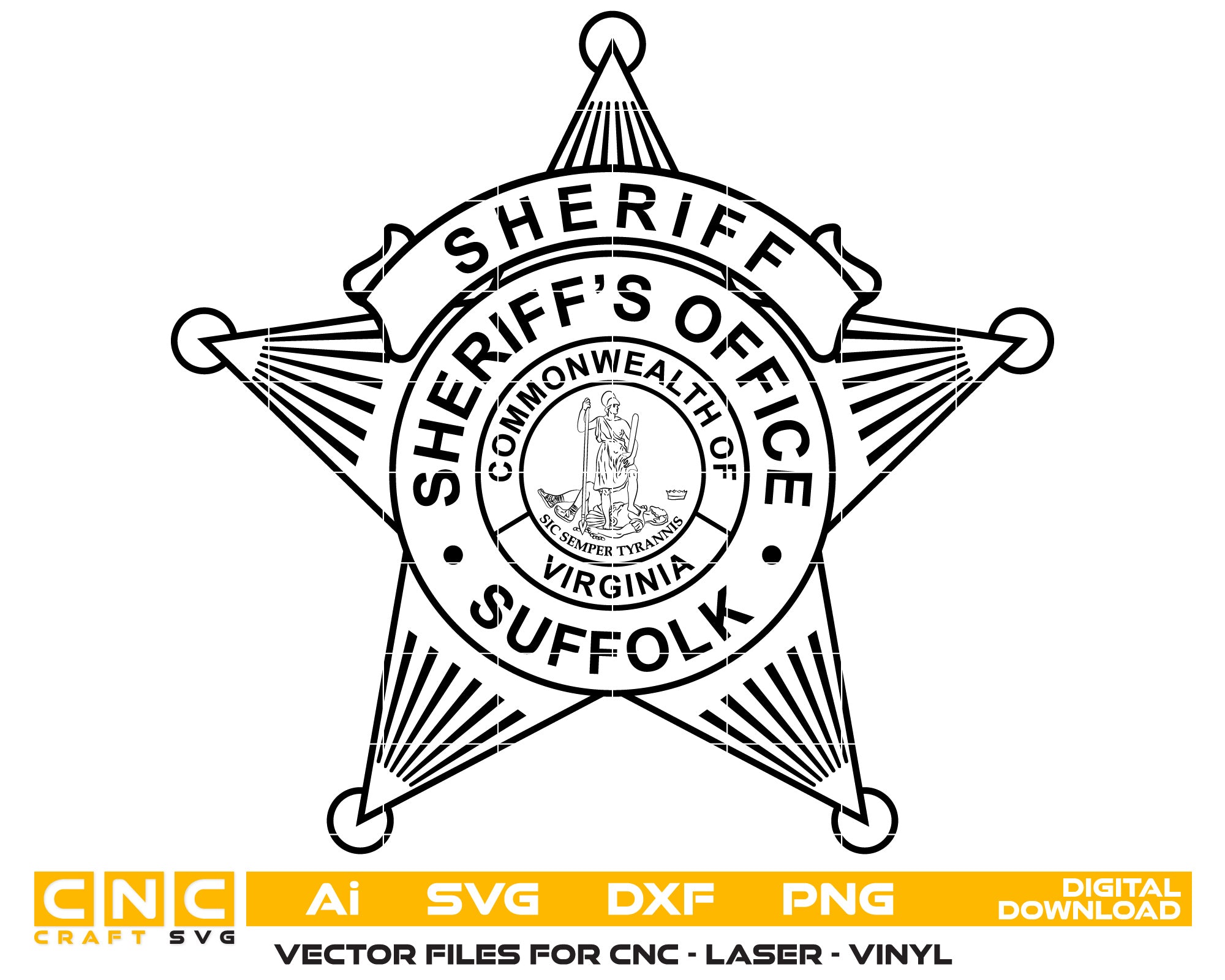 Commonwealth of Virginia Suffolk  Sheriff Officer Badge Vector Art, Ai,SVG, DXF, PNG, Digital Files