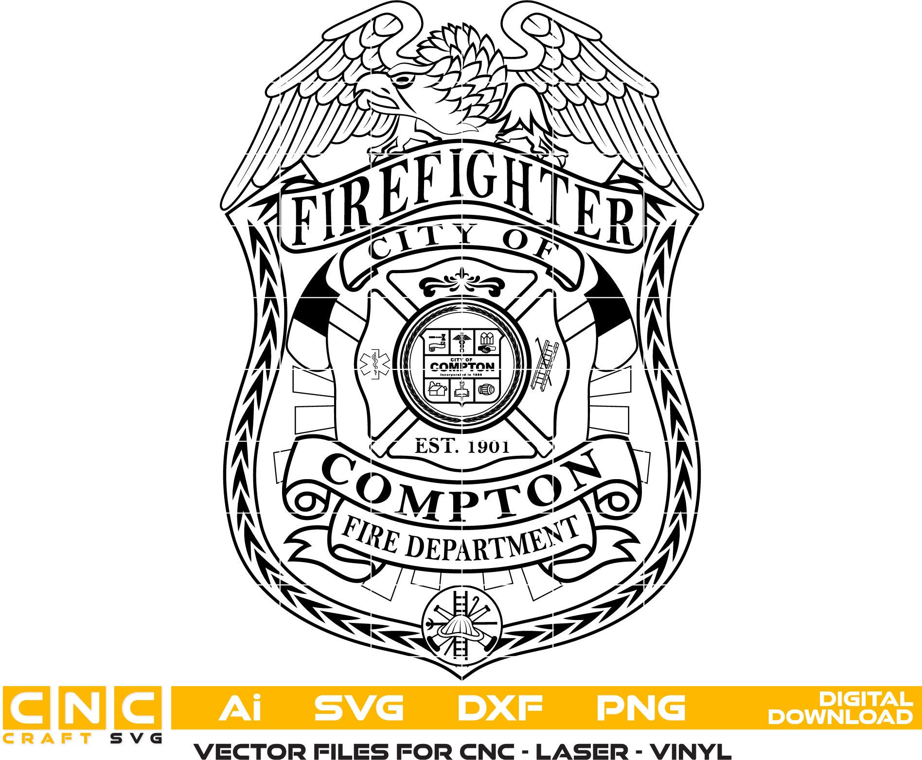 Compton Fire Department Badge Vector Art Bundle - Laser Engraving, Woodworking, Printing - Svg, Dxf, Png, Ai