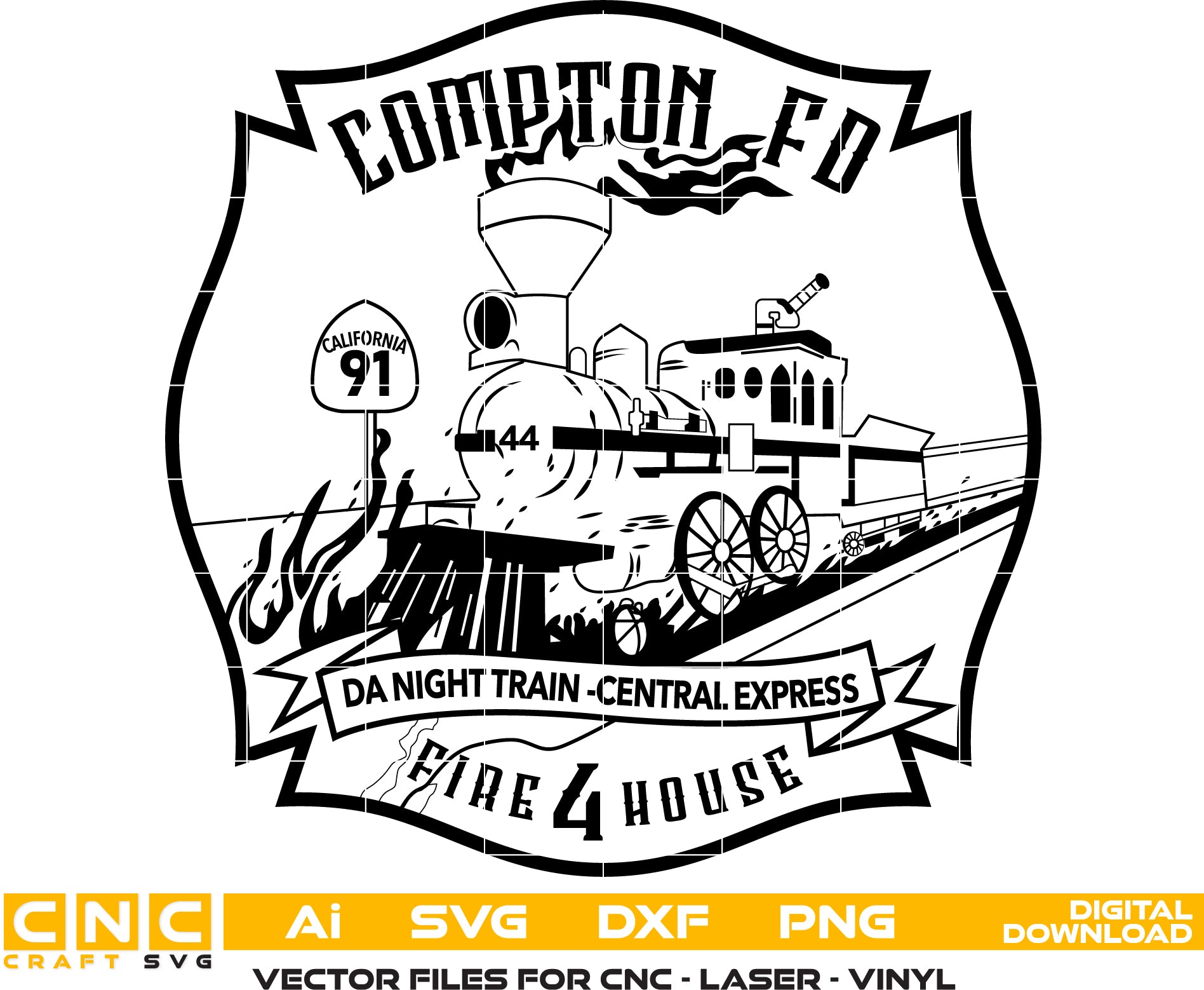 Compton Fire Dept Badge Vector Files - Laser Cut, Woodwork, Print