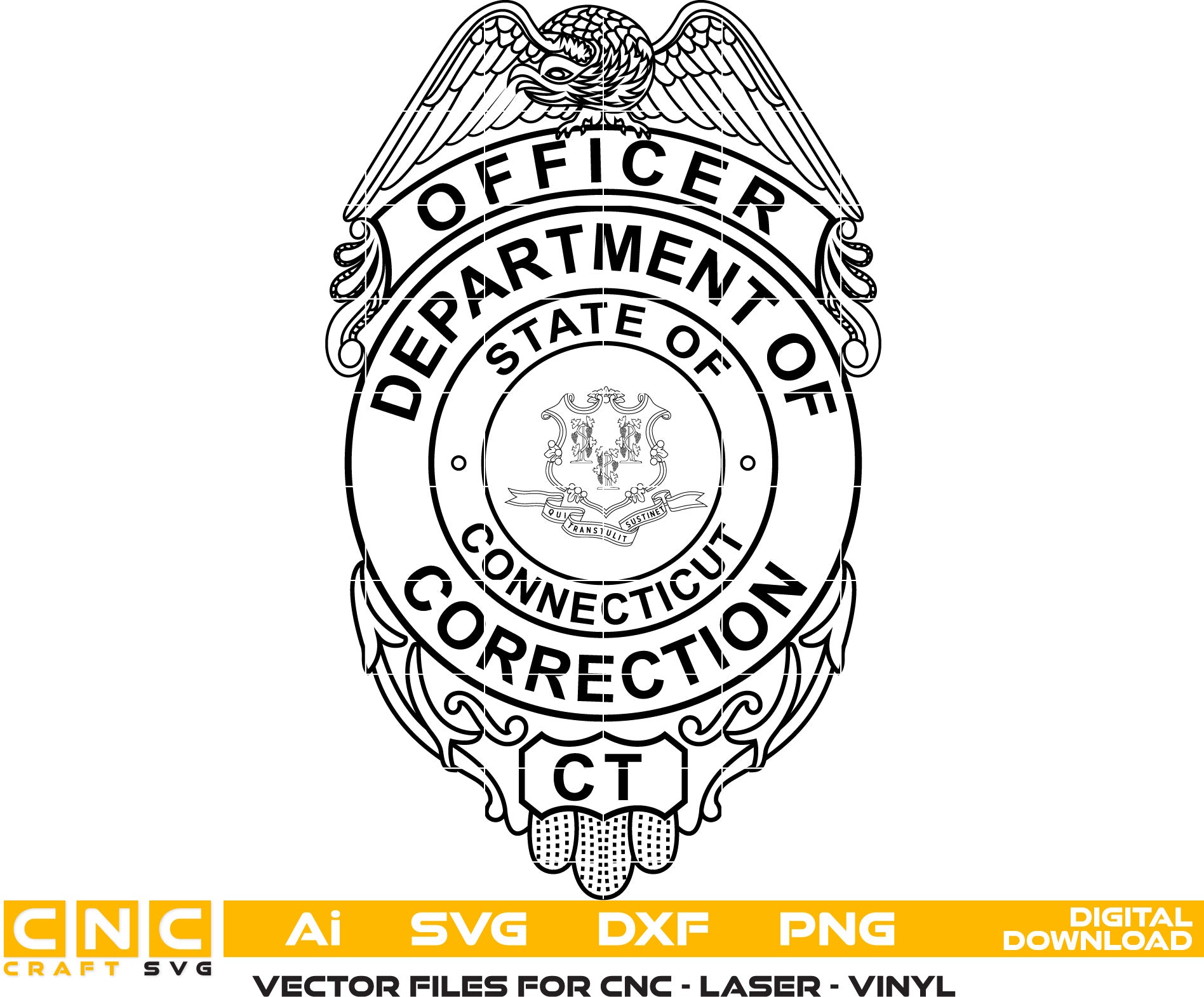 Connecticut Correction Officer Patch Vector art Svg, Dxf, Jpg, Png, and Ai files For laser engraving, woodworking, acrylic painting, and all printing machines.