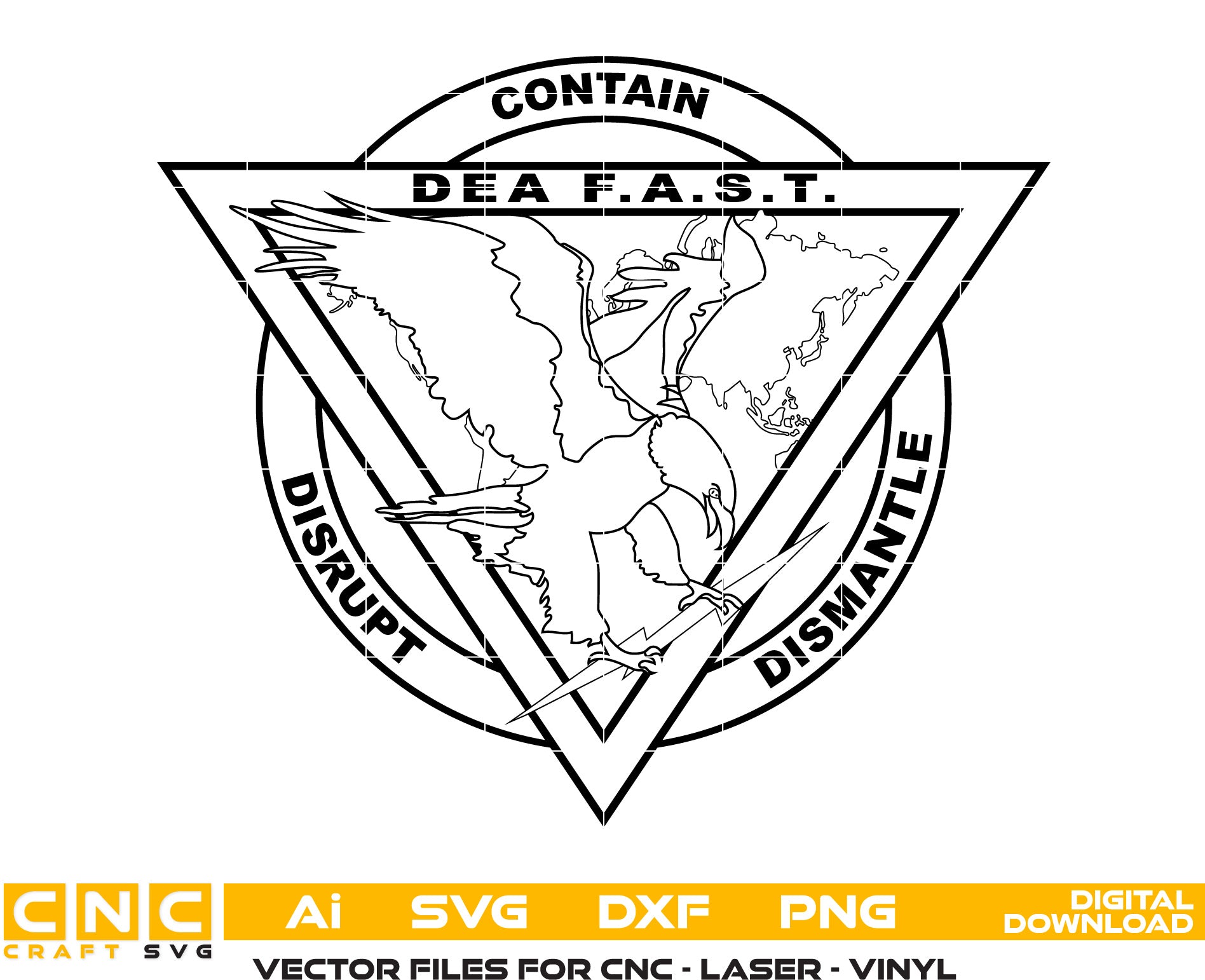 Contain Disrupt Dismantle Logo Vector Art, Ai,SVG, DXF, PNG, Digital Files