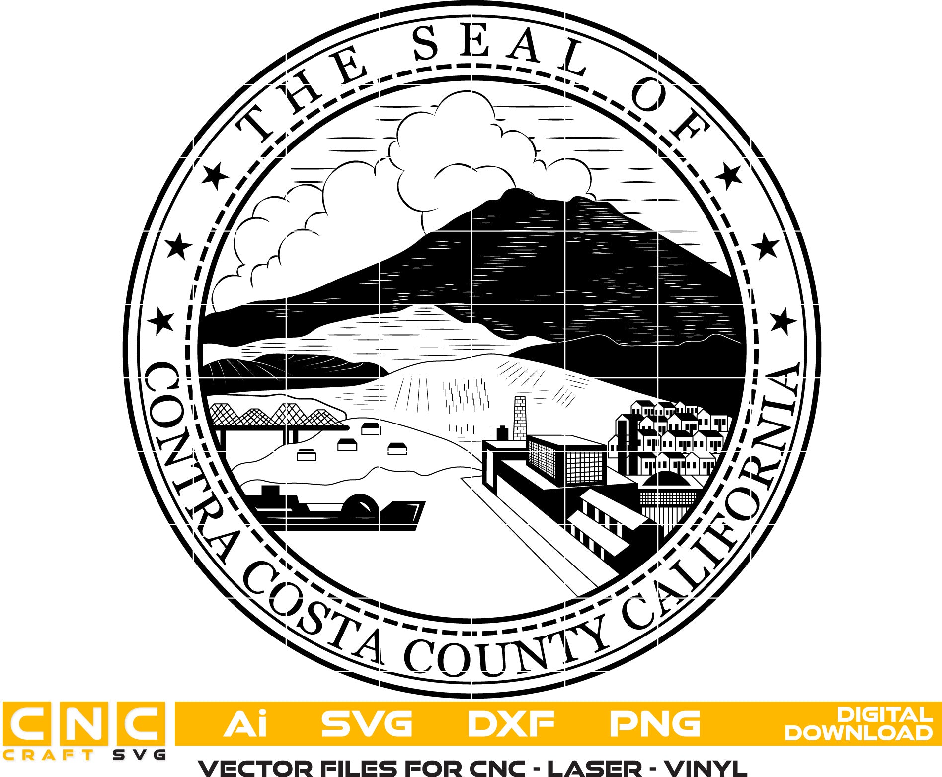 Contra Costa County Seal, California Seal Vector art Svg, Dxf, Jpg, Png and Ai files For laser engraving, woodworking, acrylic painting, and all printing machines.