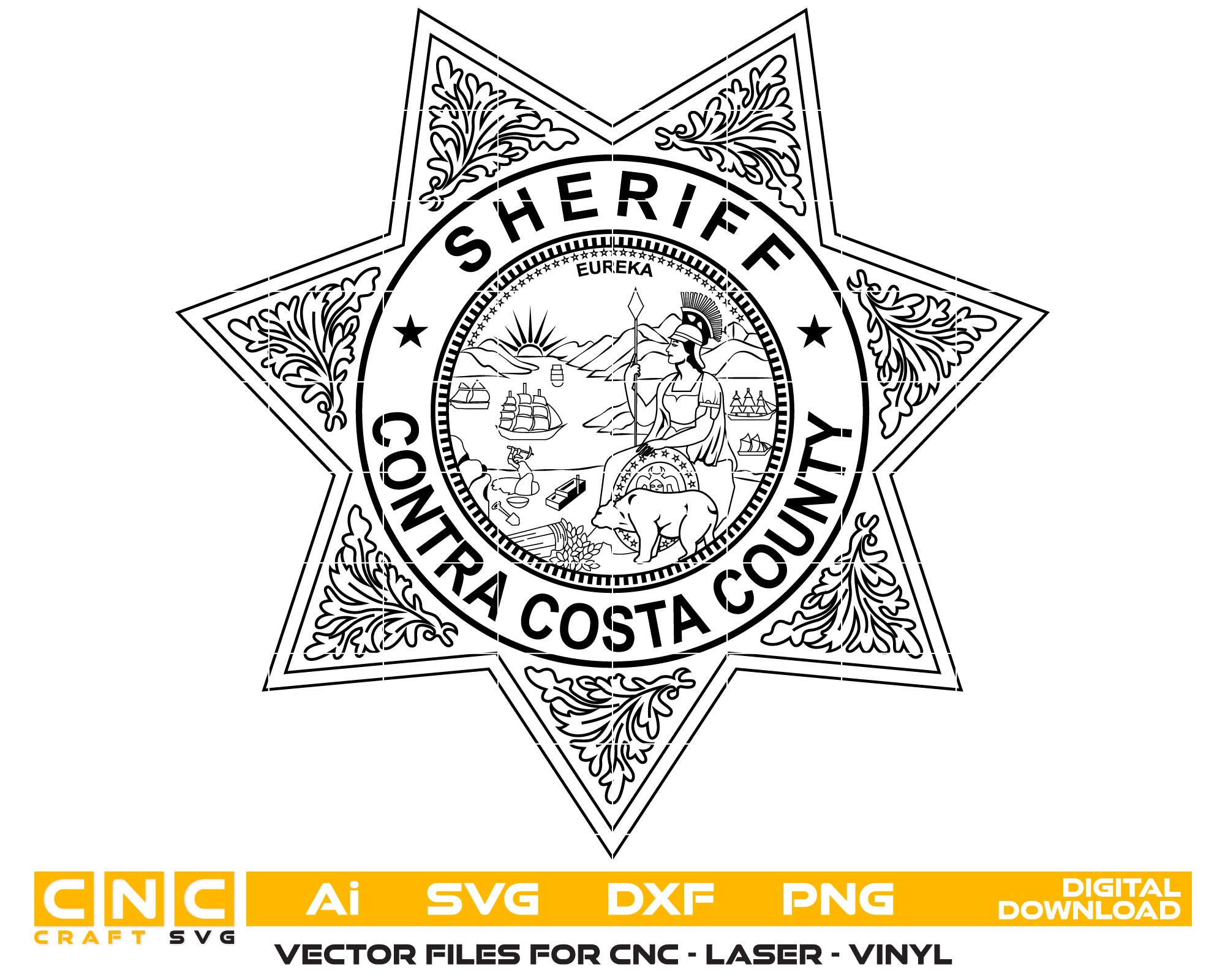 Contra Costa County Sheriff Badge Vector Art, Ai,SVG, DXF, PNG, Digital Files