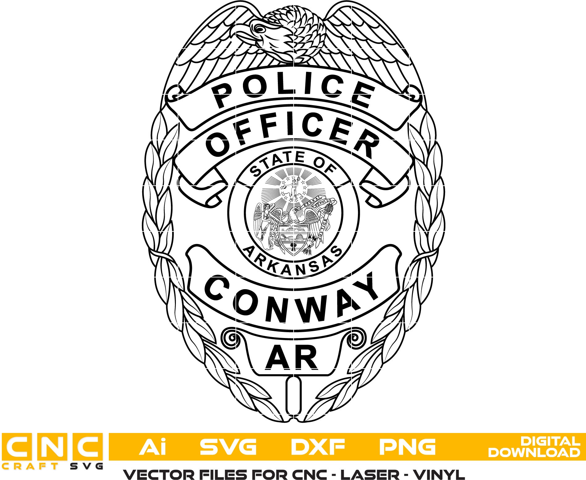 Conway Police Badge, Arkansas Police Officer Badge Vector Art, Conway Police Logo, Digital File