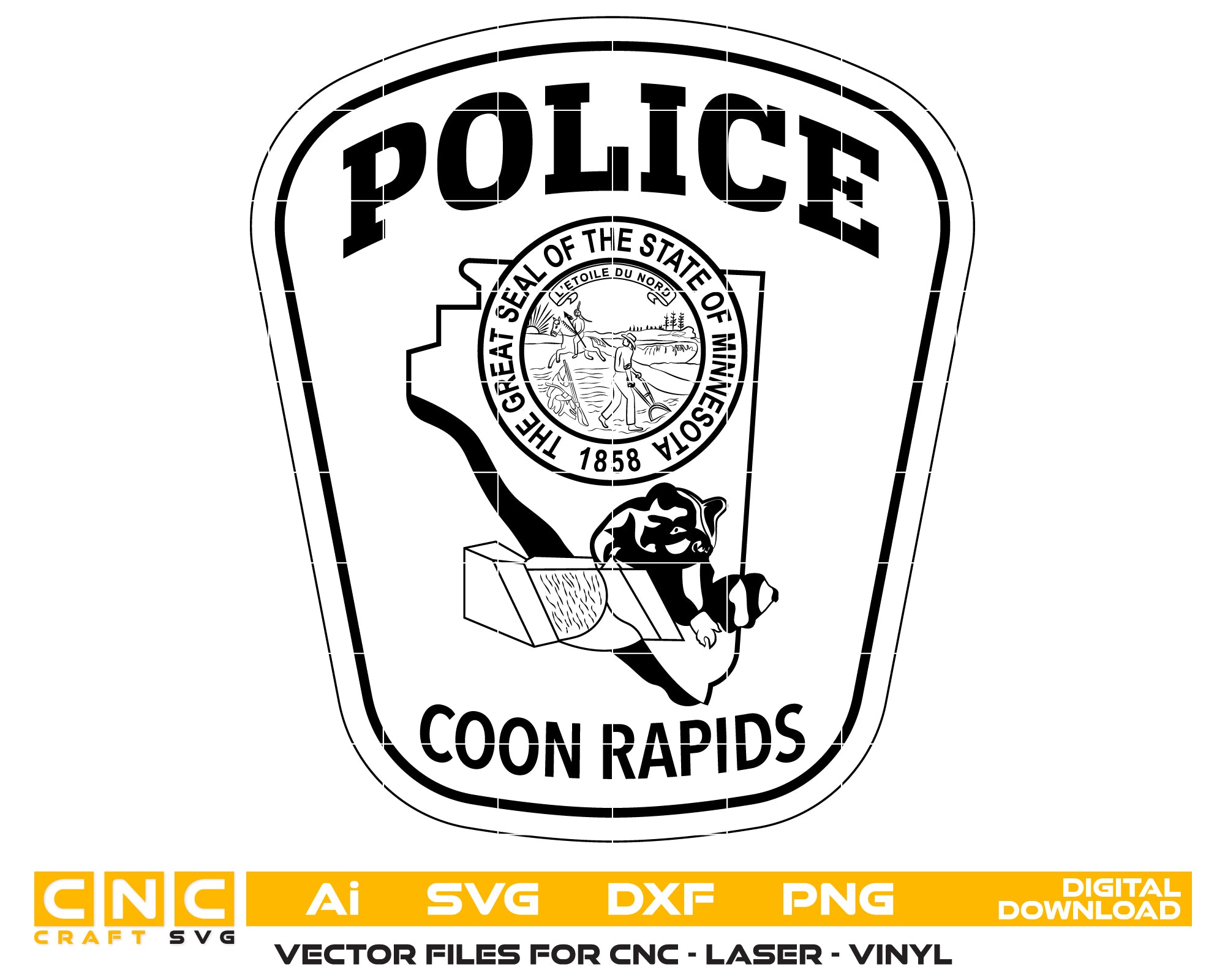 Coon Rapids Police Patch SVG, Minnesota Police Patch Vector, Coon Rapids Law Enforcement Emblem, Police Department Patch SVG, Coon Rapids PD Patch