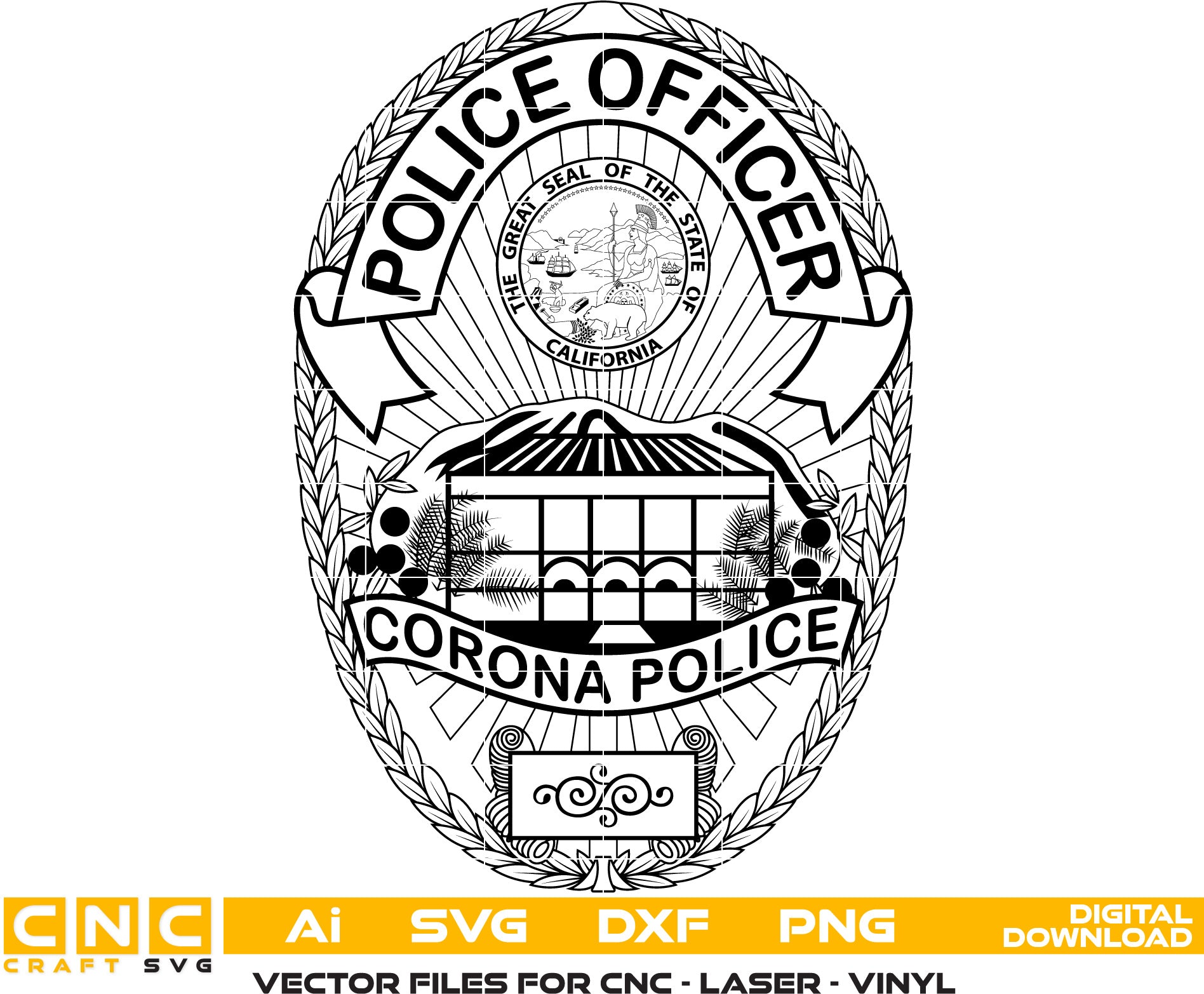 Corona Police Officer Badge, Police Officer Badge, Corona Police Badge Vector art