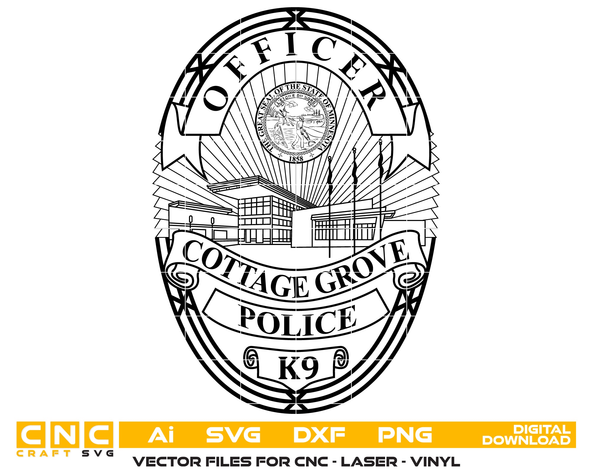 Cottage Grove Police Officer Badge Vector Art, Ai,SVG, DXF, PNG, Digit