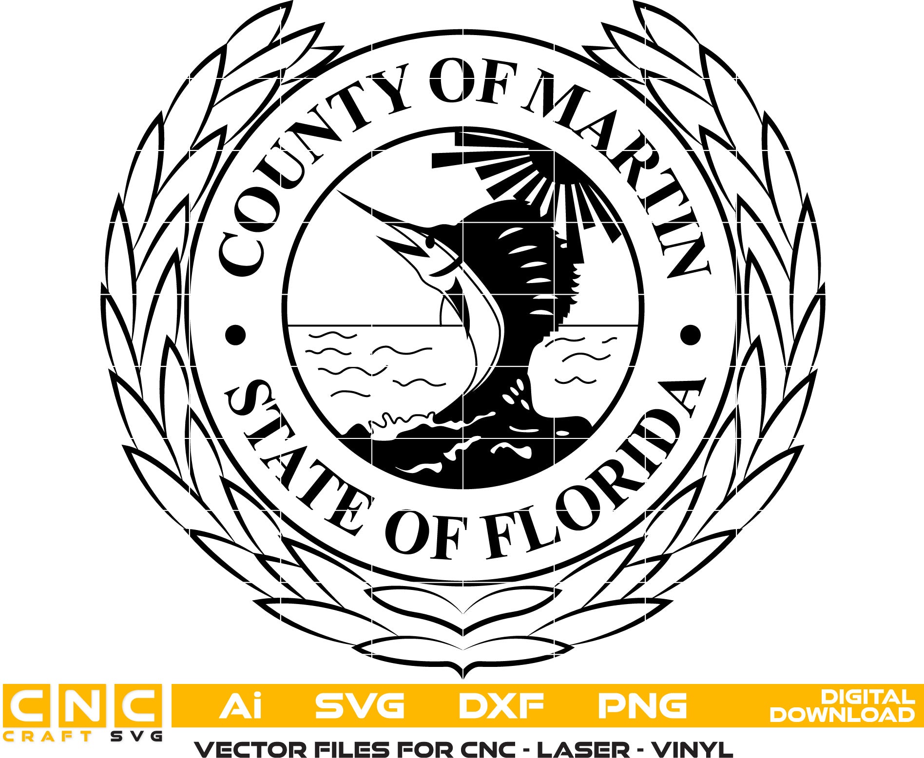 County Of Martin Florida Seal Vector art Svg, Dxf, Jpg, Png, and Ai files For laser engraving, woodworking, acrylic painting, and all printing machines.