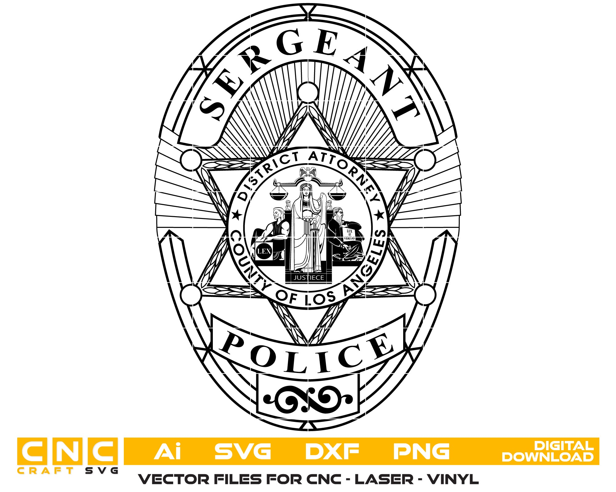 County of Los Angeles Police Sergeant Badge Vector Art, Ai,SVG, DXF, PNG, Digital Files