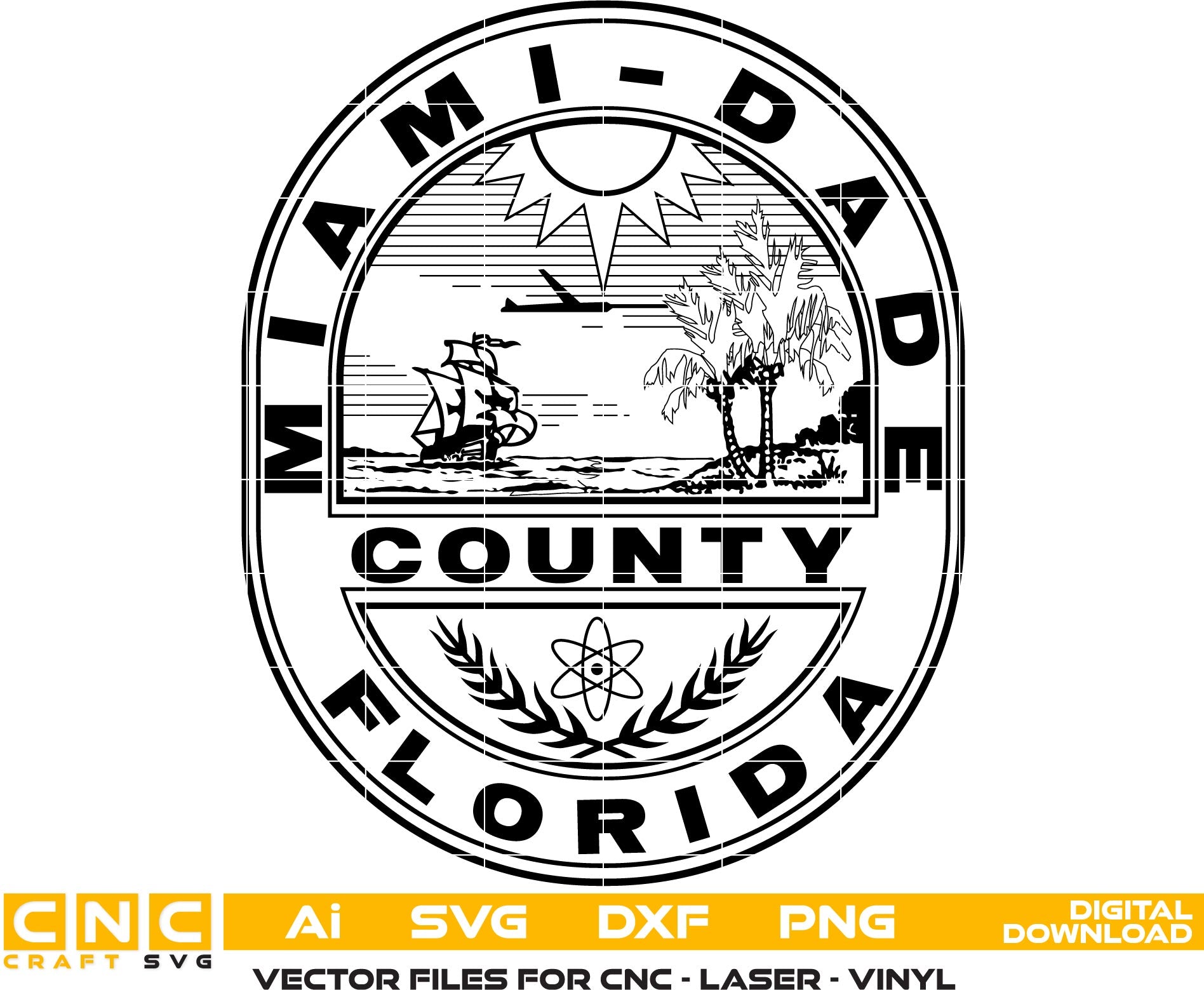 County of Miami Dade Florida Seal Vector art Svg/ Dxf/ Jpg/ Png/ and Ai files For laser engraving/ woodworking/ acrylic painting and all printing machines.