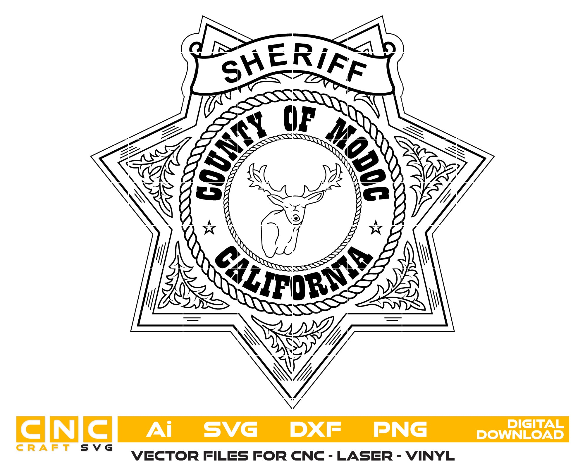 County of Modoc Sheriff Badge Vector Art, Ai,SVG, DXF, PNG, Digital Files