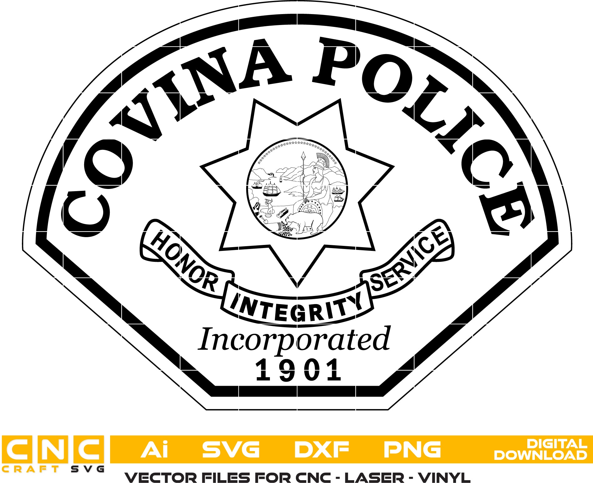 Covina Police Patch SVG, California Police Patch Vector, Covina Law Enforcement Emblem, Police Department Patch SVG, Covina PD Patch