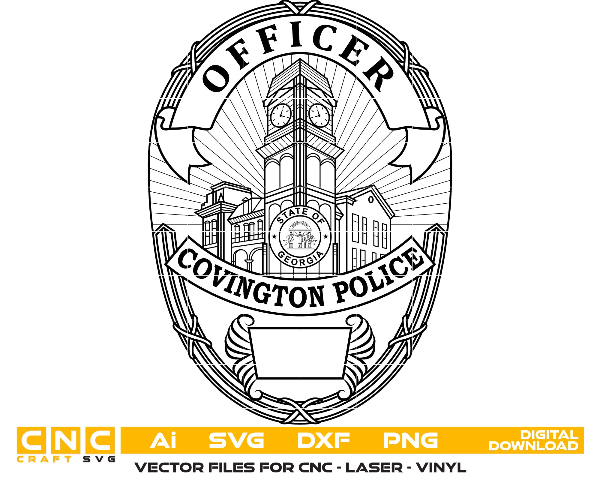 Covington Police Officer Badge Vector Art, Ai,SVG, DXF, PNG, Digital Files