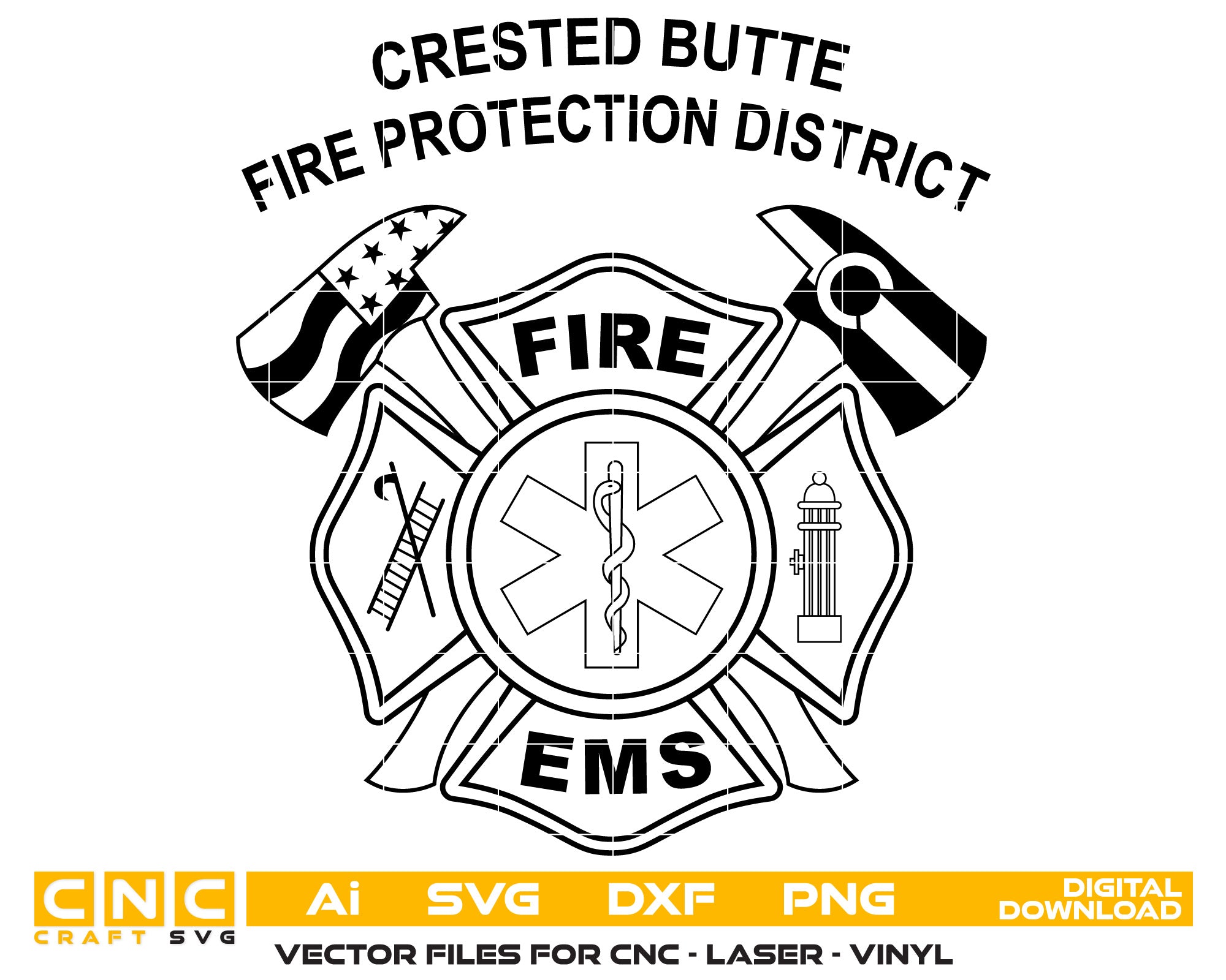 Crested Butte Fire Protection District Badge SVG | Firefighter Vector for CNC, Laser & Craft