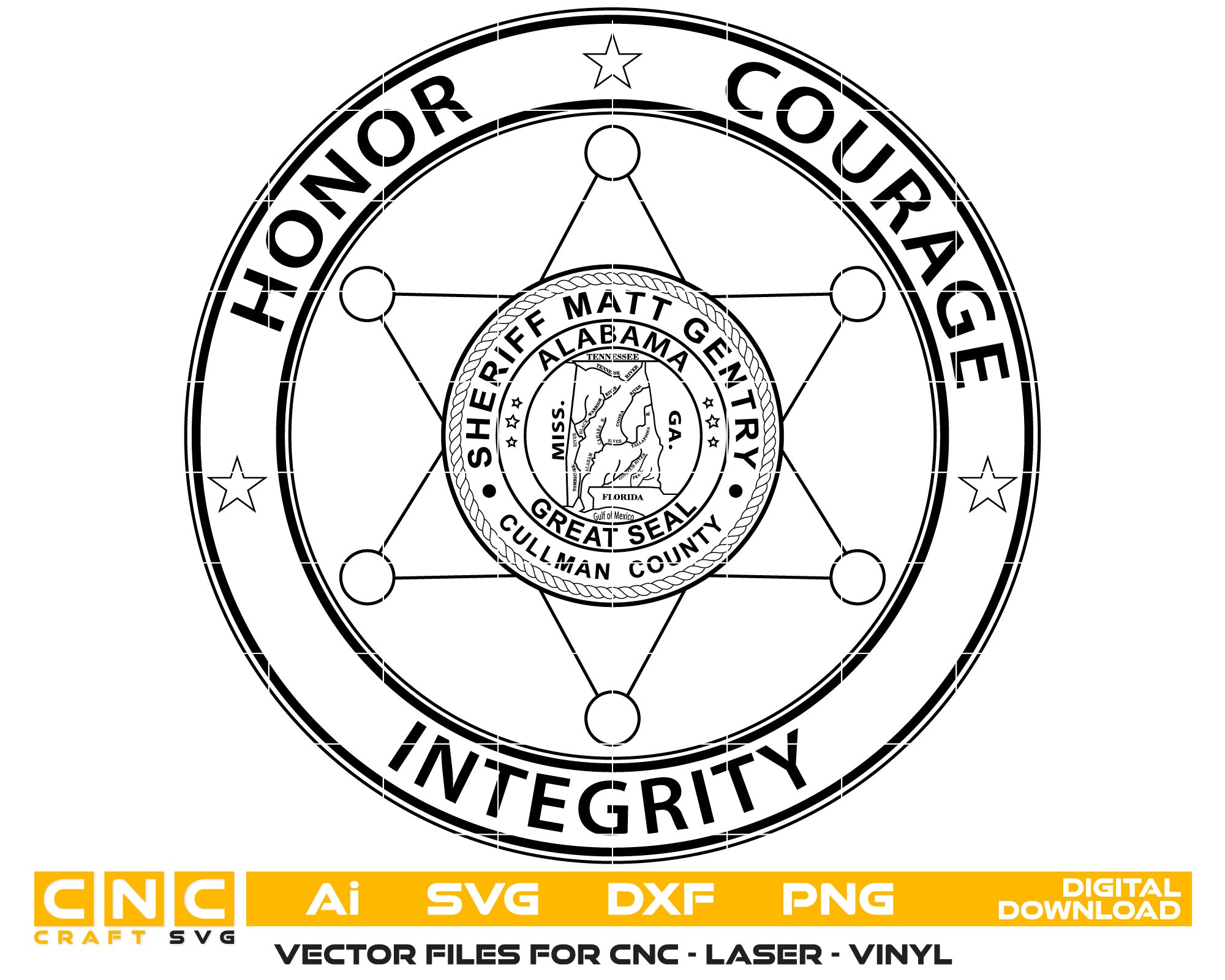 Cullman County Sheriff Matt Gentry Badge Vector Art, Ai,SVG, DXF, PNG, Digital Files