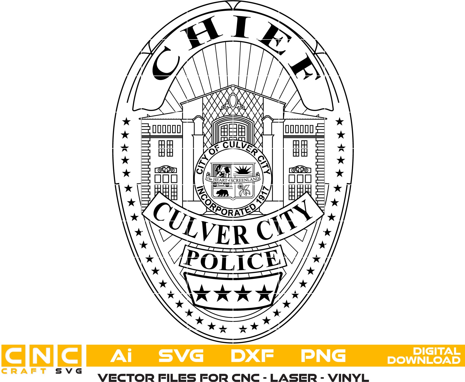 Culver City Police Chief Badge, Police Badge, Culver City Police vector art, Digital File