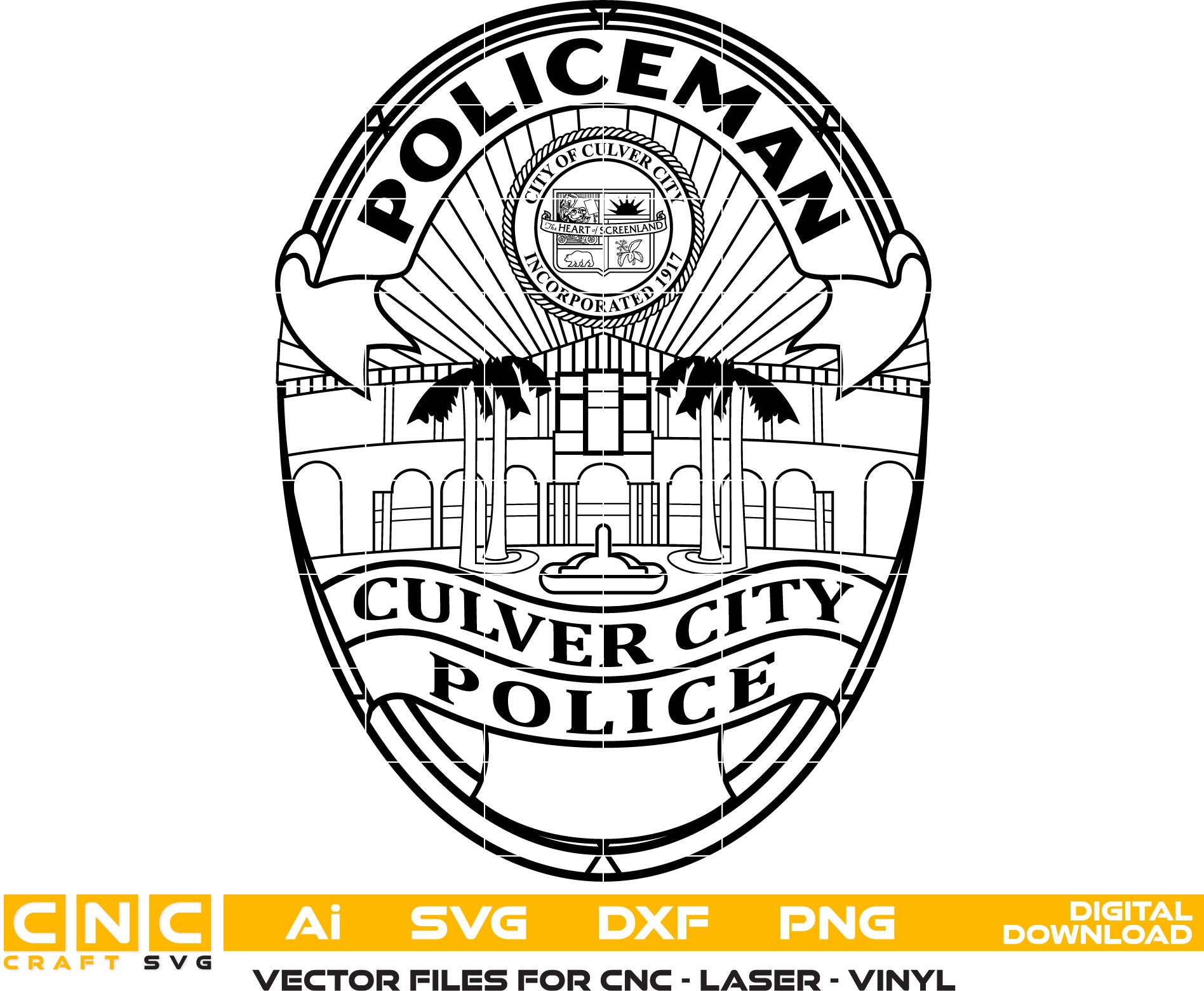 Culver City Policeman Badge, Policeman Badge vector art, Police Badge, Digital File