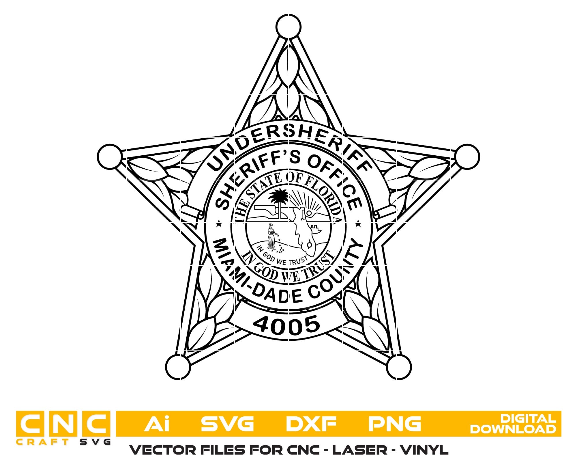 Dade County Undersheriff Badge SVG, Sheriff Office Badge Vector, Law Enforcement Emblem SVG, Police Shield Design, Undersheriff Logo SVG, Engraving Badge File