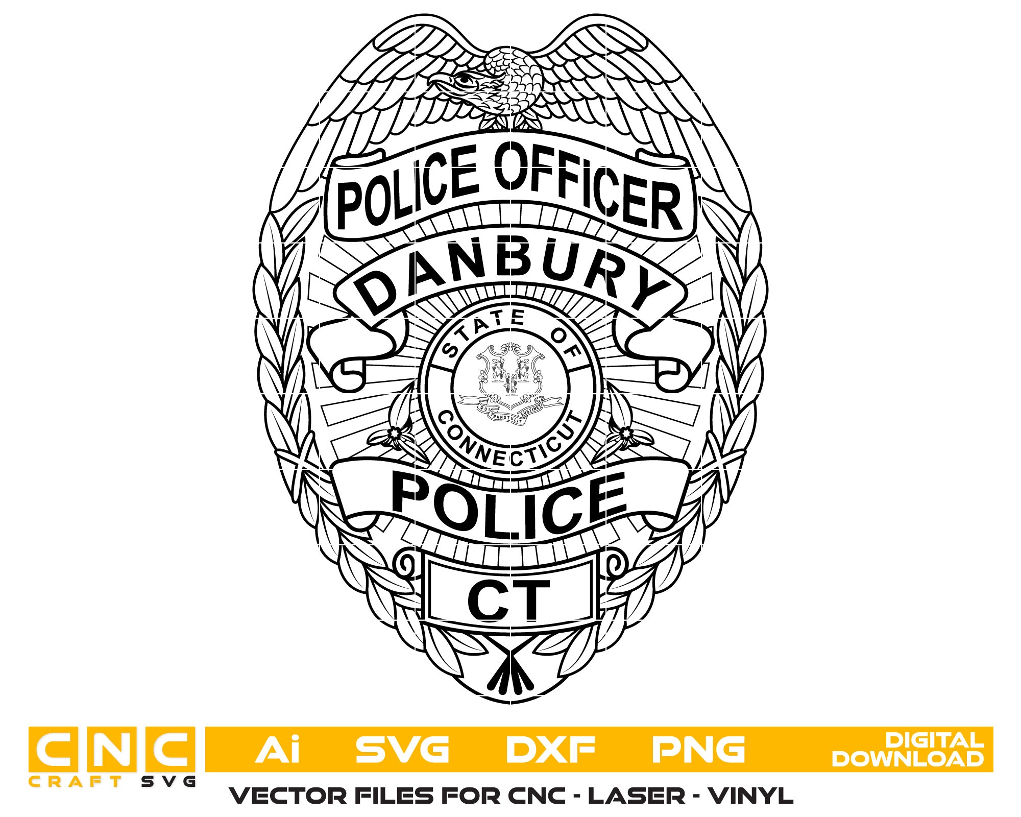 Danbury Police Officer Badge Vector Art, Ai,SVG, DXF, PNG, Digital Fil