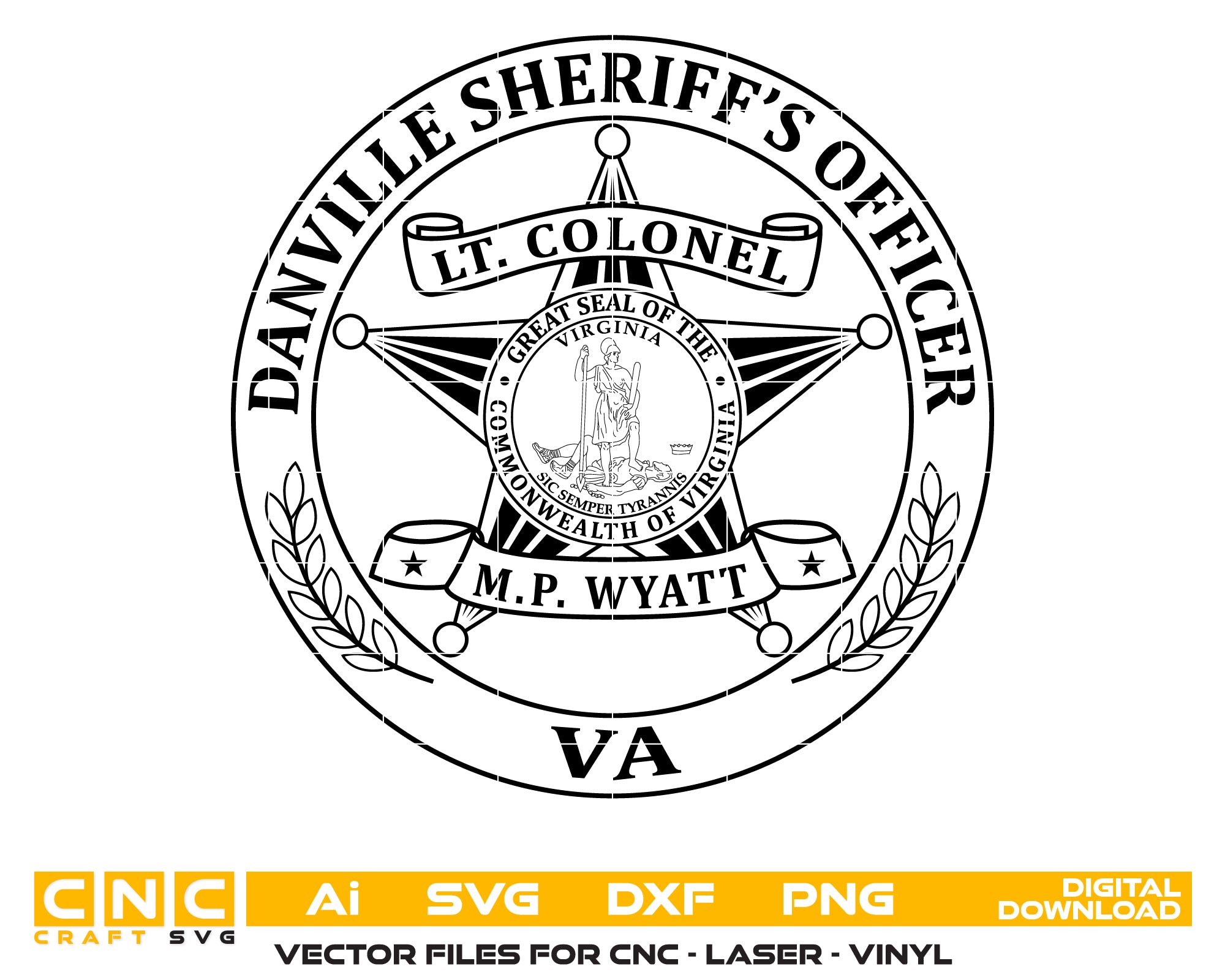 Danville Sheriff Badge SVG, Virginia Sheriff Badge Vector, Commonwealth of Virginia Police Badge, Danville Law Enforcement Logo, Sheriff Star Vector