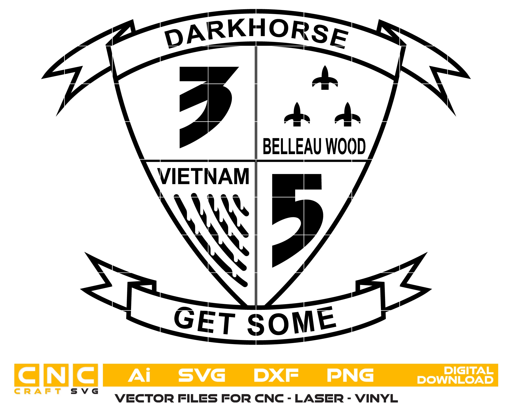 Dark Horse 3rd Battalion 5th Marines Insignia Patch SVG, Marine Corps Vector, 3/5 Marines Logo, Dark Horse Battalion Patch, Military Patch Design