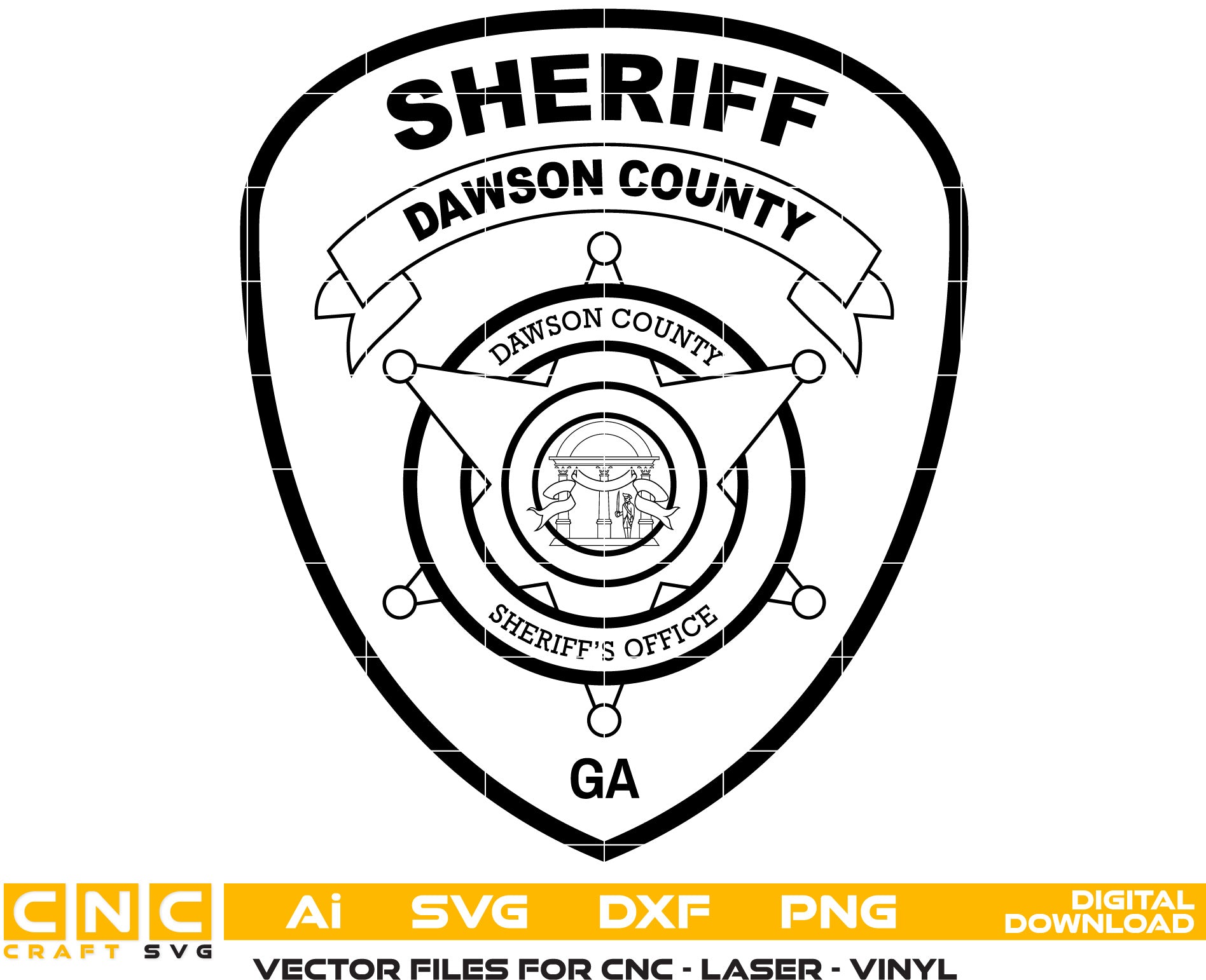 Dawson County Sheriff Badge Vector Art, Ai,SVG, DXF, PNG, Digital Files for Laser Engraving, Woodworking & Printing