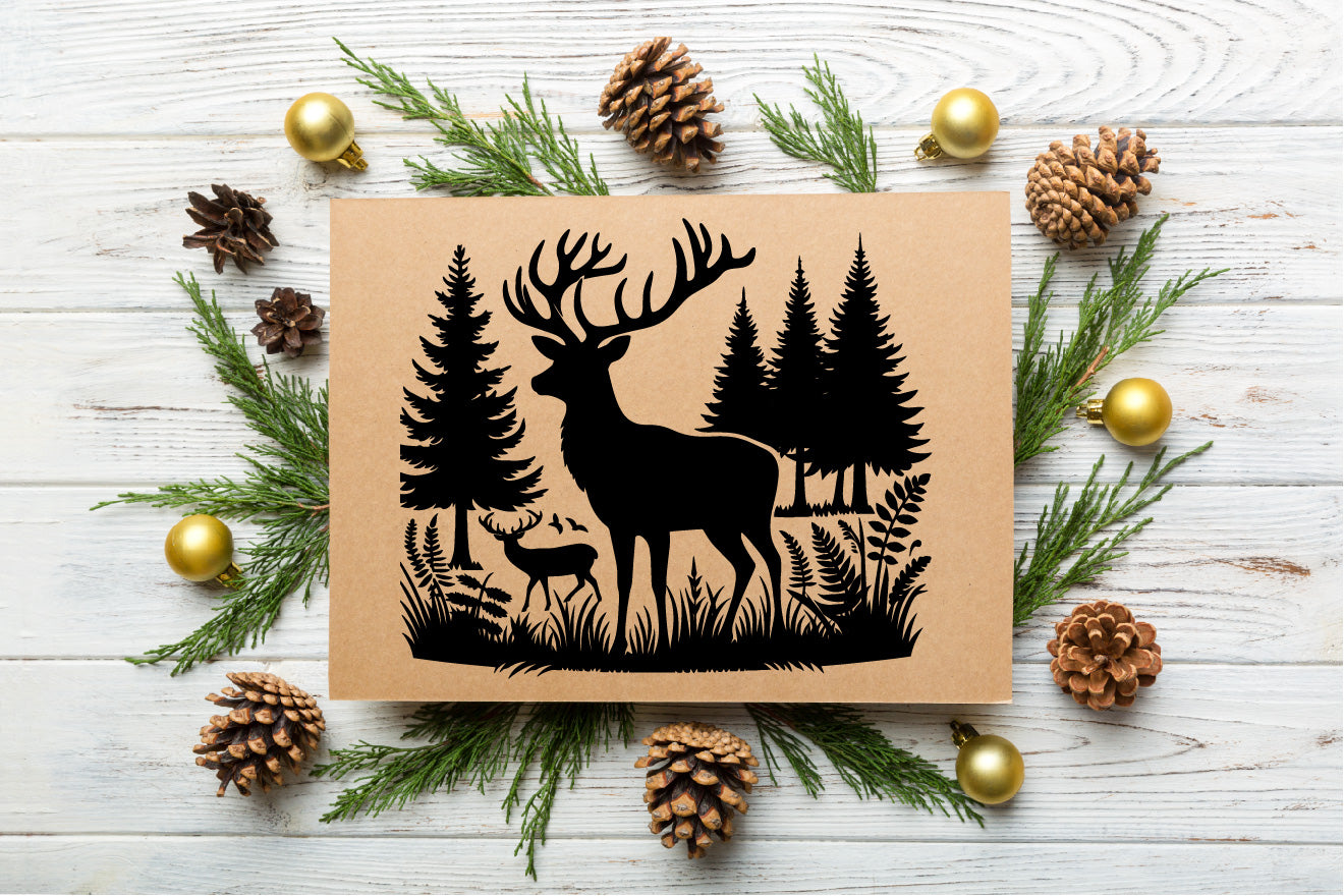 Deer & Tree Vector SVG