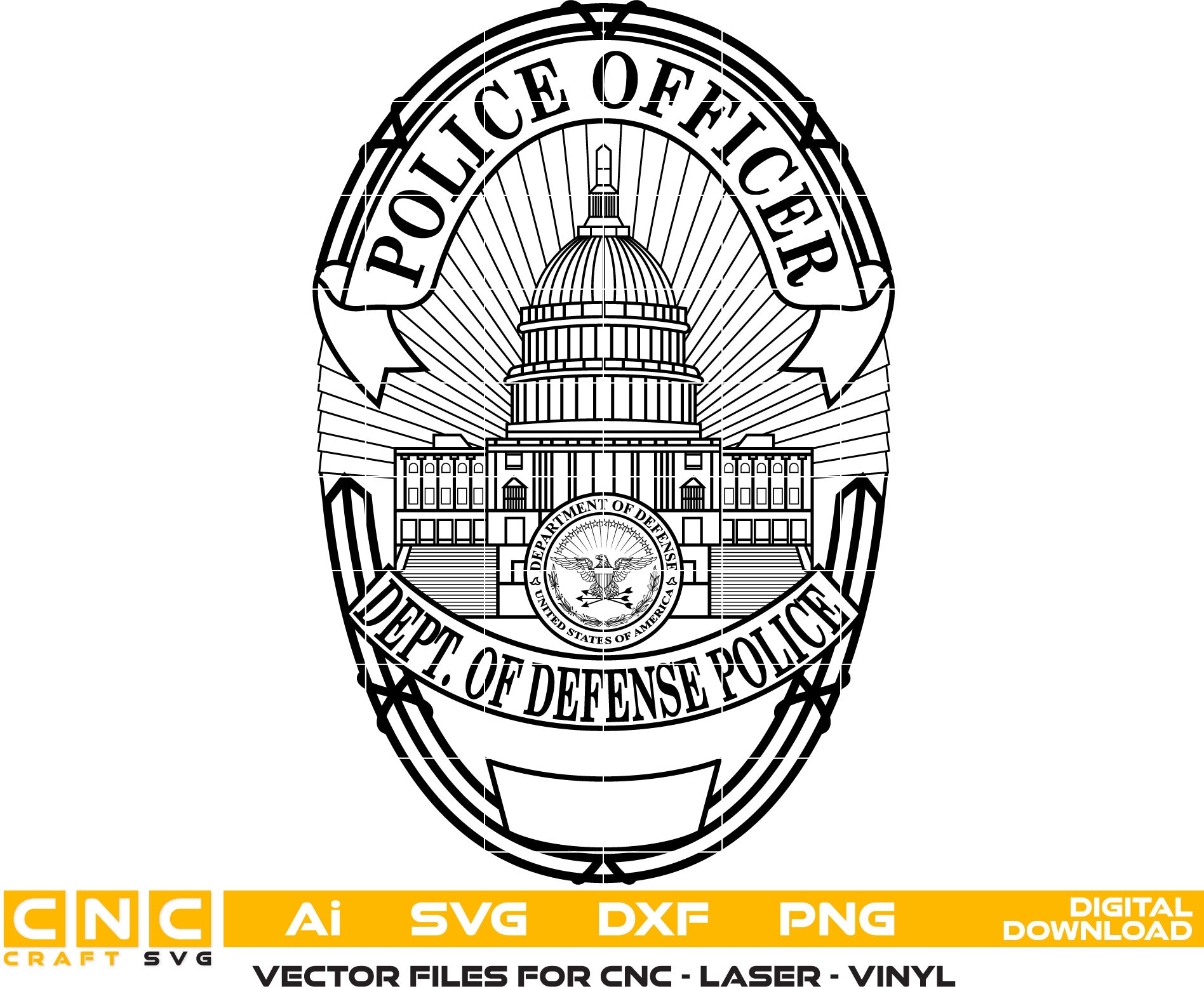 Defense Police Officer Badge Vector art Svg, Dxf, Jpg, Png, and Ai files For laser engraving, woodworking, acrylic painting, and all printing machines.