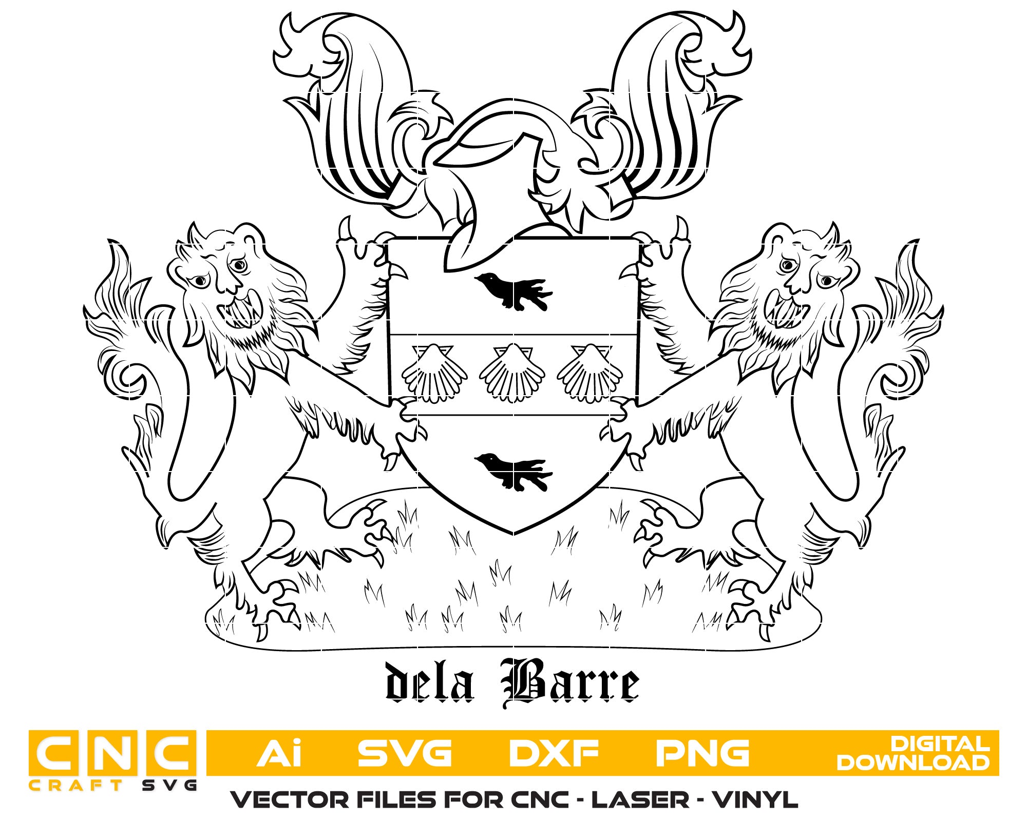 Dela Barre Creast Vector Art, Ai,SVG, DXF, PNG, Digital Files