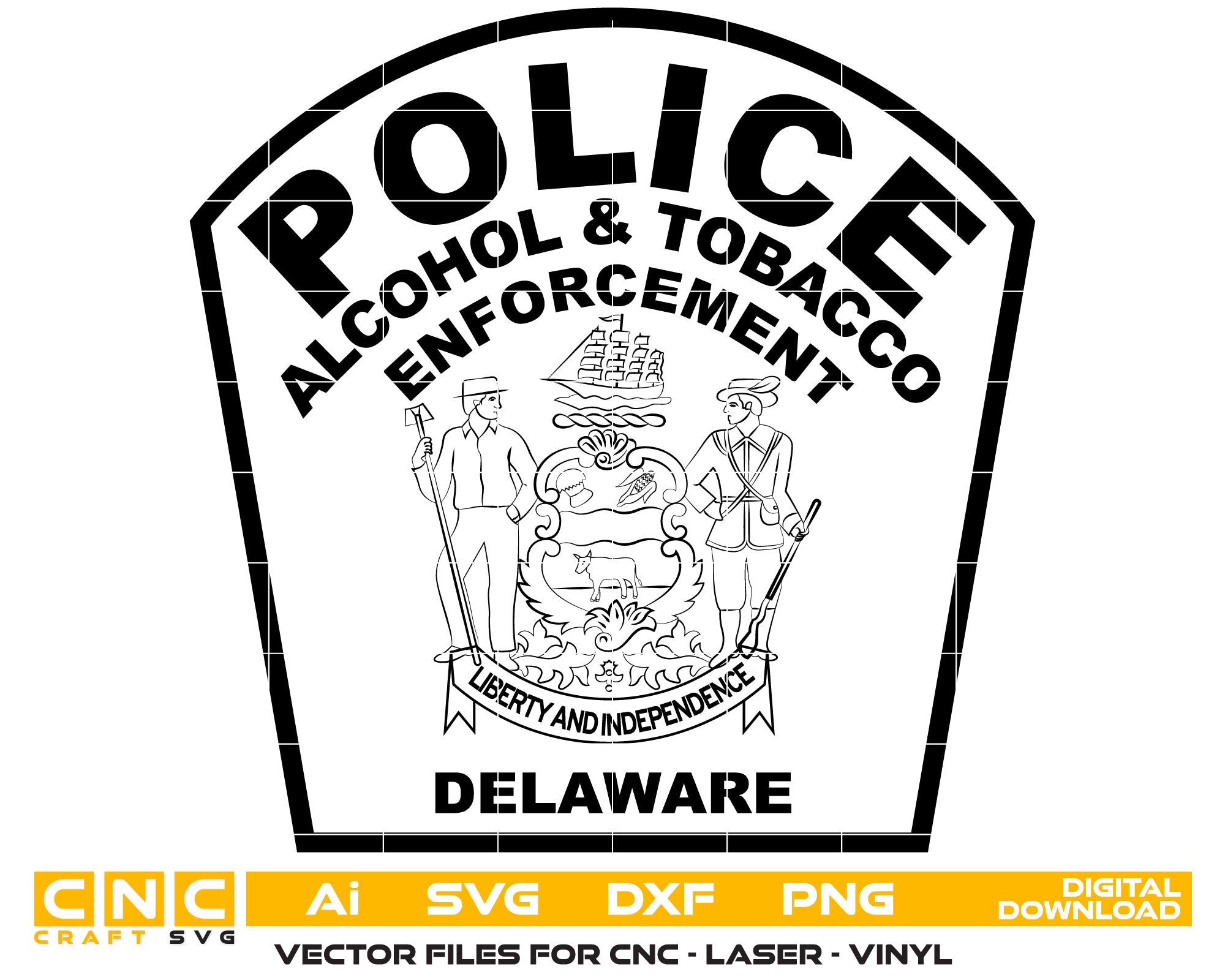 Delaware Alcohol and Tobacco Enforcement Police Badge Vector Art, Ai,S