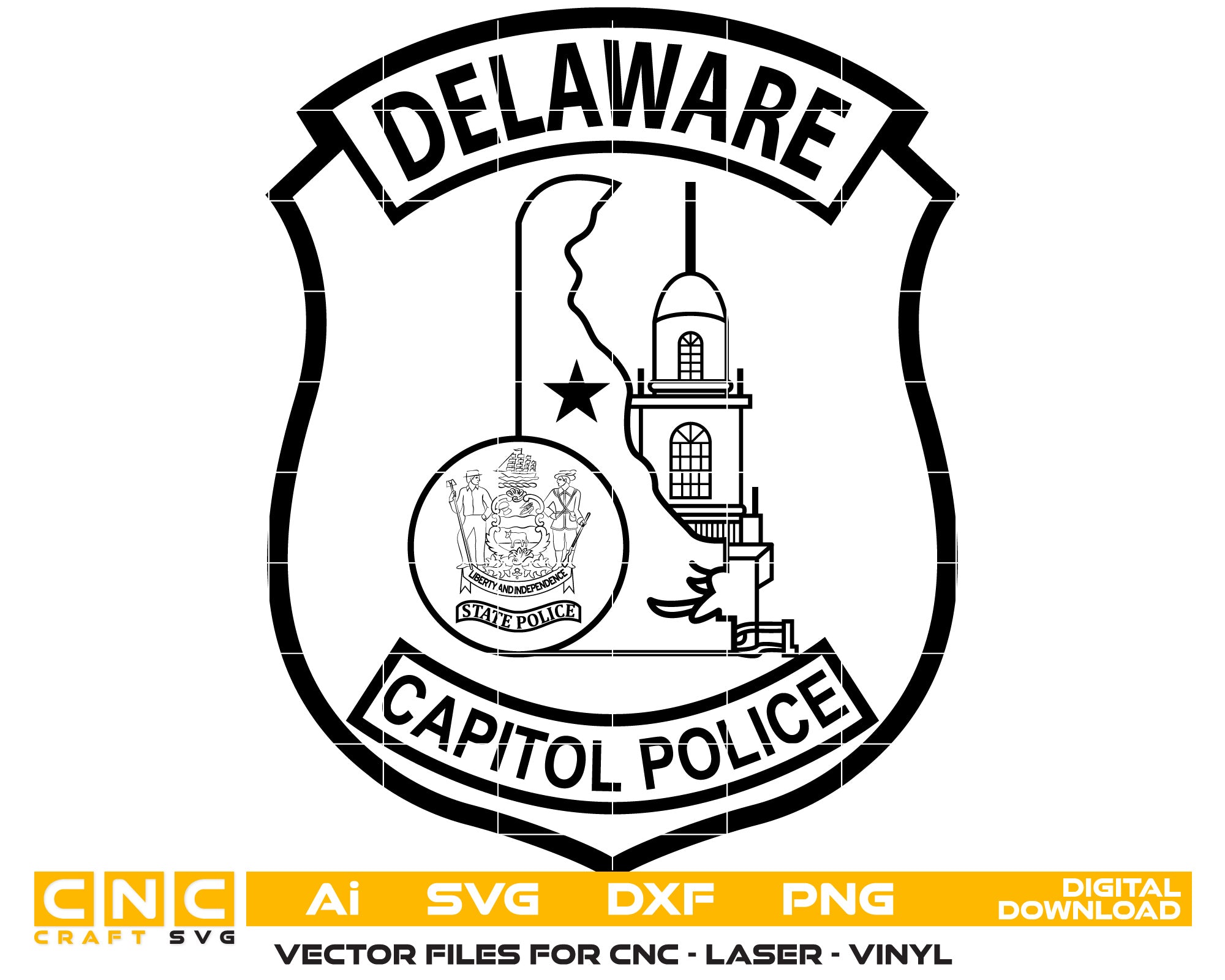 Delaware Capitol Police Badge Vector Art, Ai,SVG, DXF, PNG, Digital Files