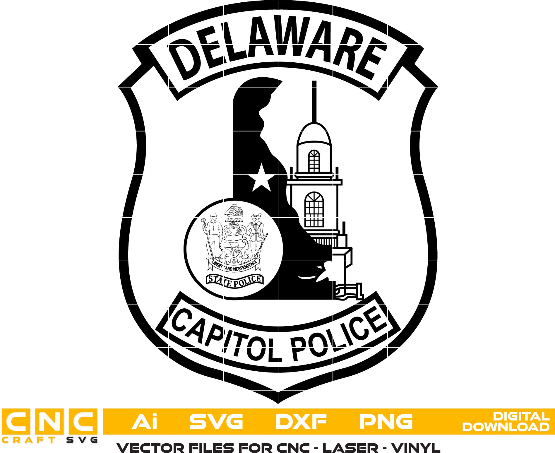 Delaware Capitol Police Badge, Delaware police logo, police vector art, Digital File