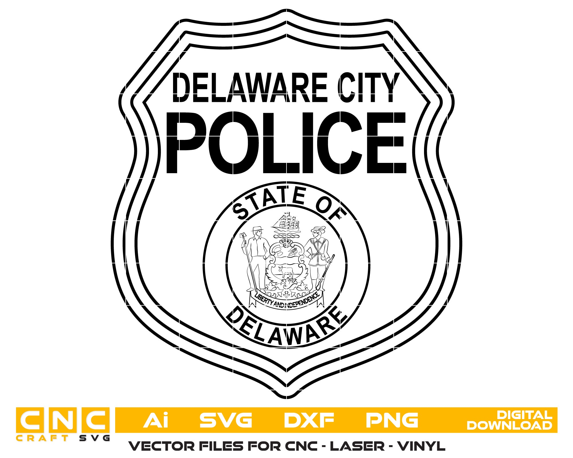 Delaware City Police Badge Vector Art, Ai,SVG, DXF, PNG, Digital Files