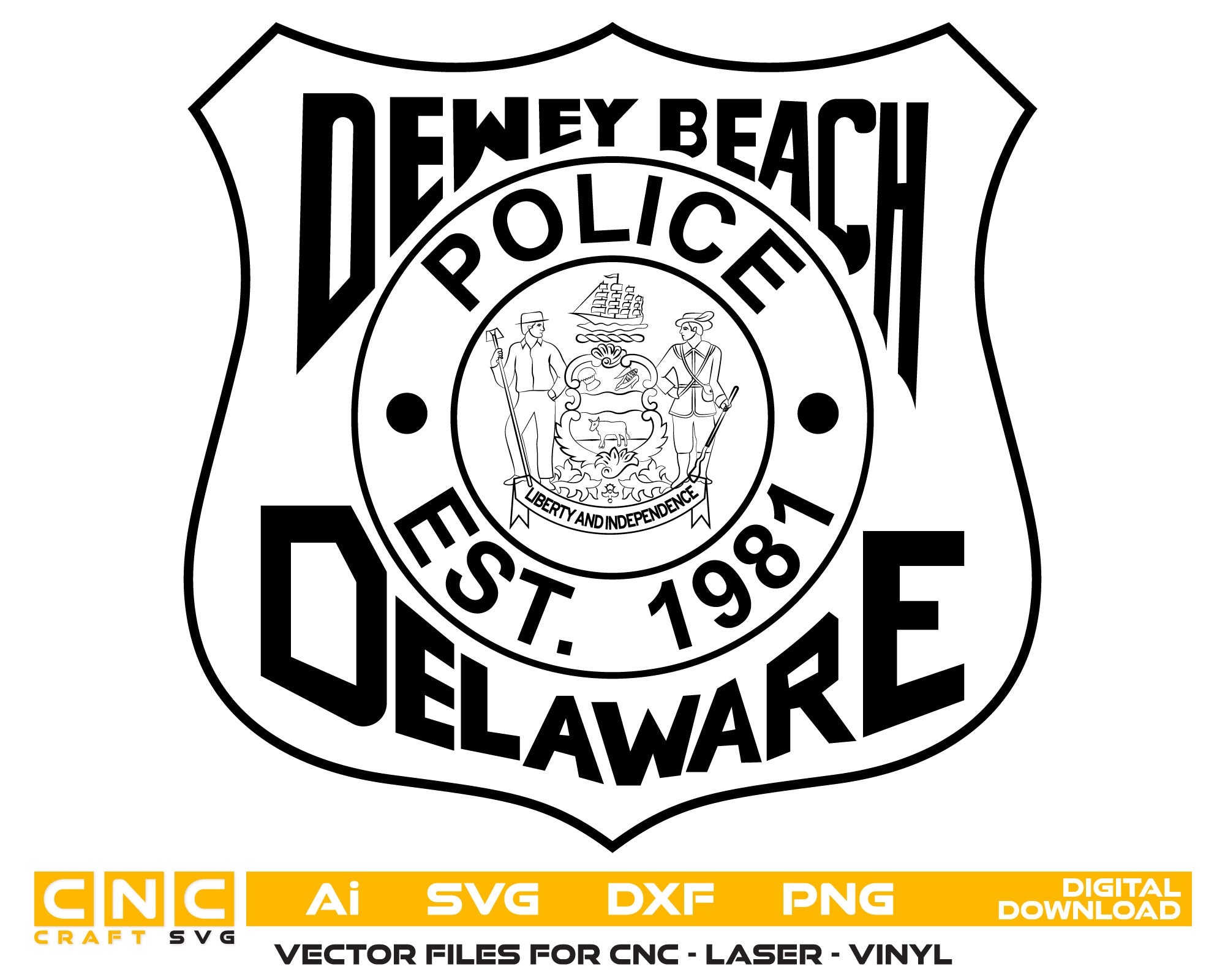 Delaware Dewey Beach Police Vector Art, Ai,SVG, DXF, PNG, Digital Files