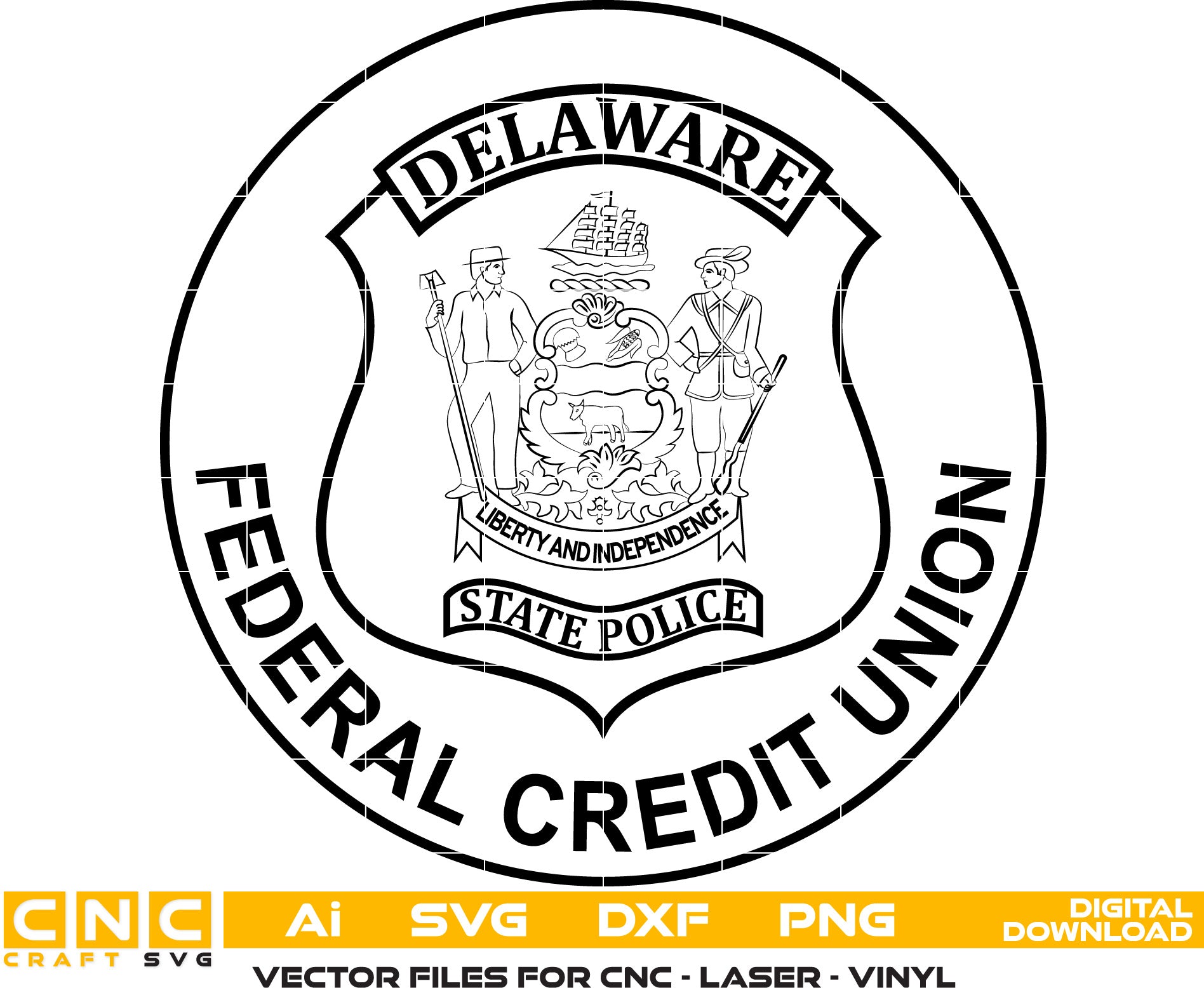 Delaware Federal Credit Union Badge Vector Art AI, SVG, DXF, PNG File for Laser engraving, woodworking, acrylic painting, glass etching, and all printing machines