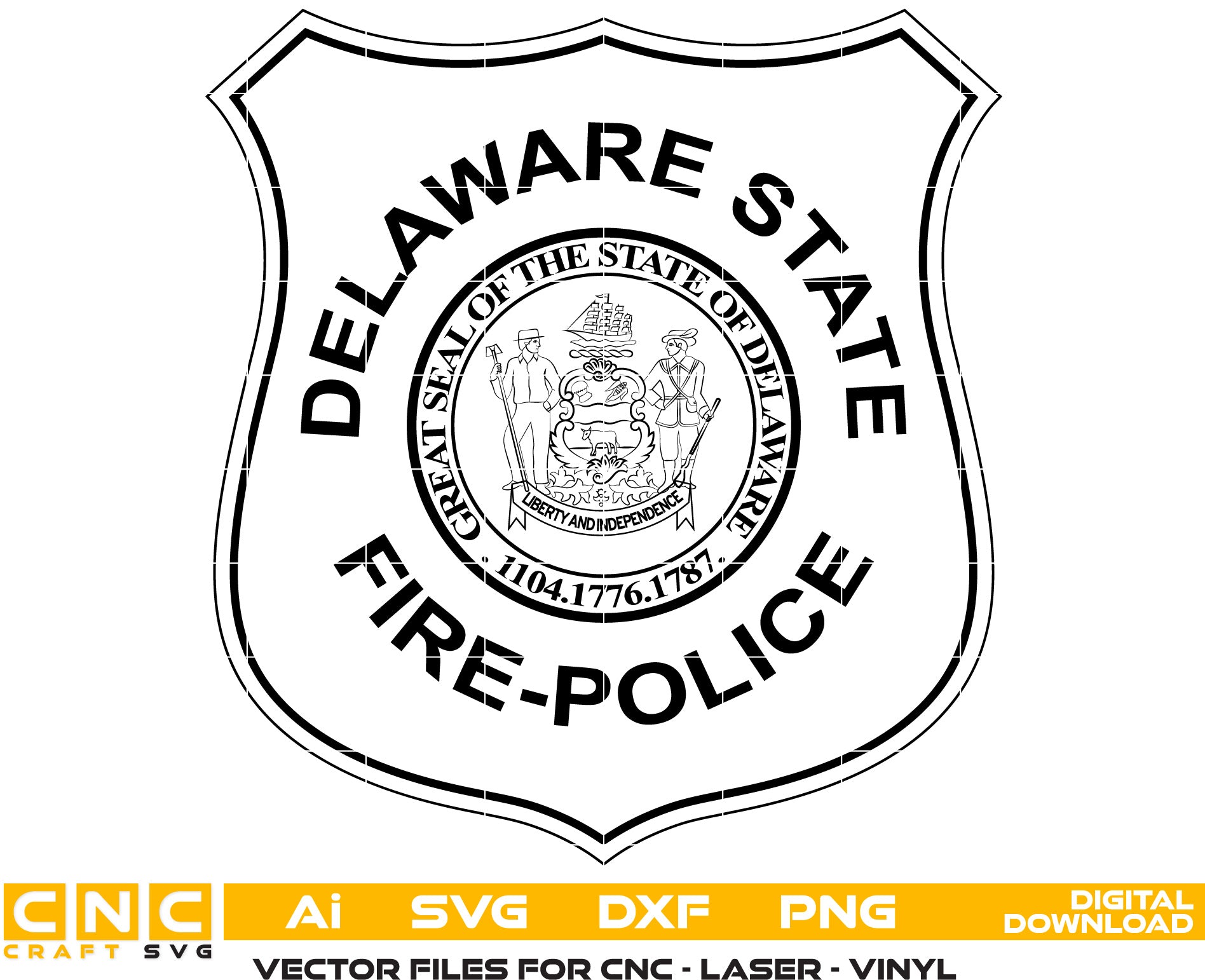 Delaware Fire Police Badge Vector Art, Ai,SVG, DXF, PNG, Digital Files for Laser Engraving, Woodworking & Printing